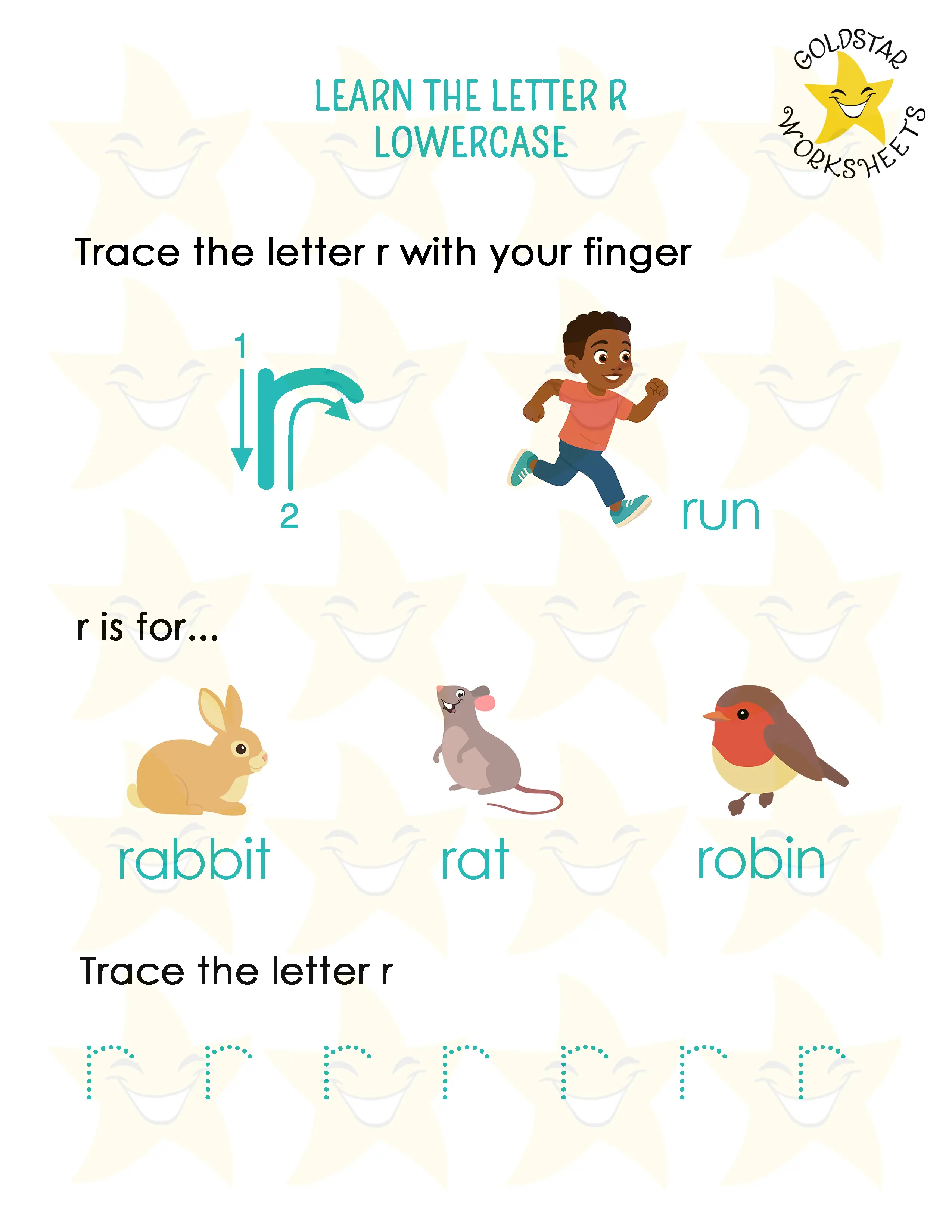 Learn the lowercase letter r worksheet