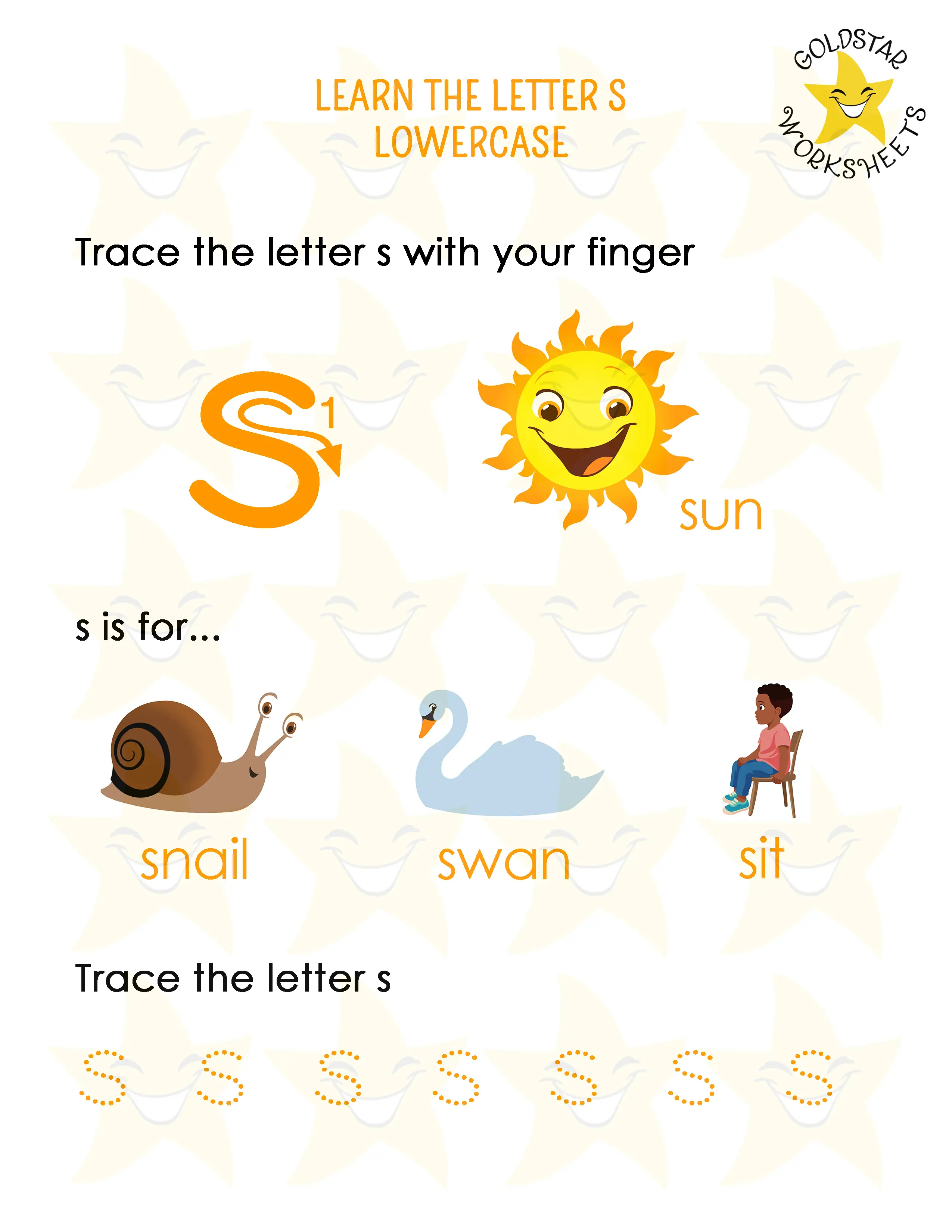 Learn the lowercase letter s worksheet