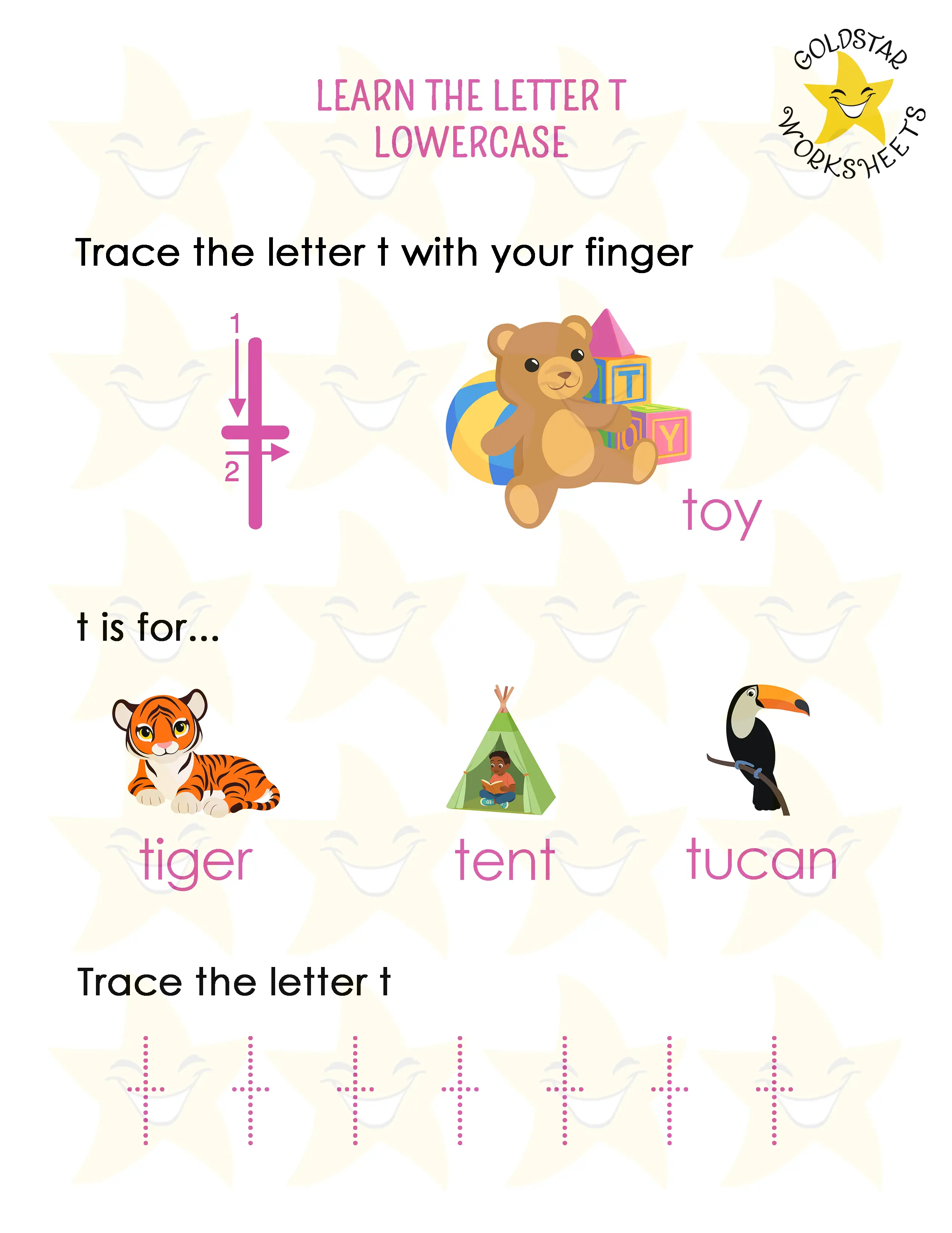 Learn the lowercase letter t worksheet