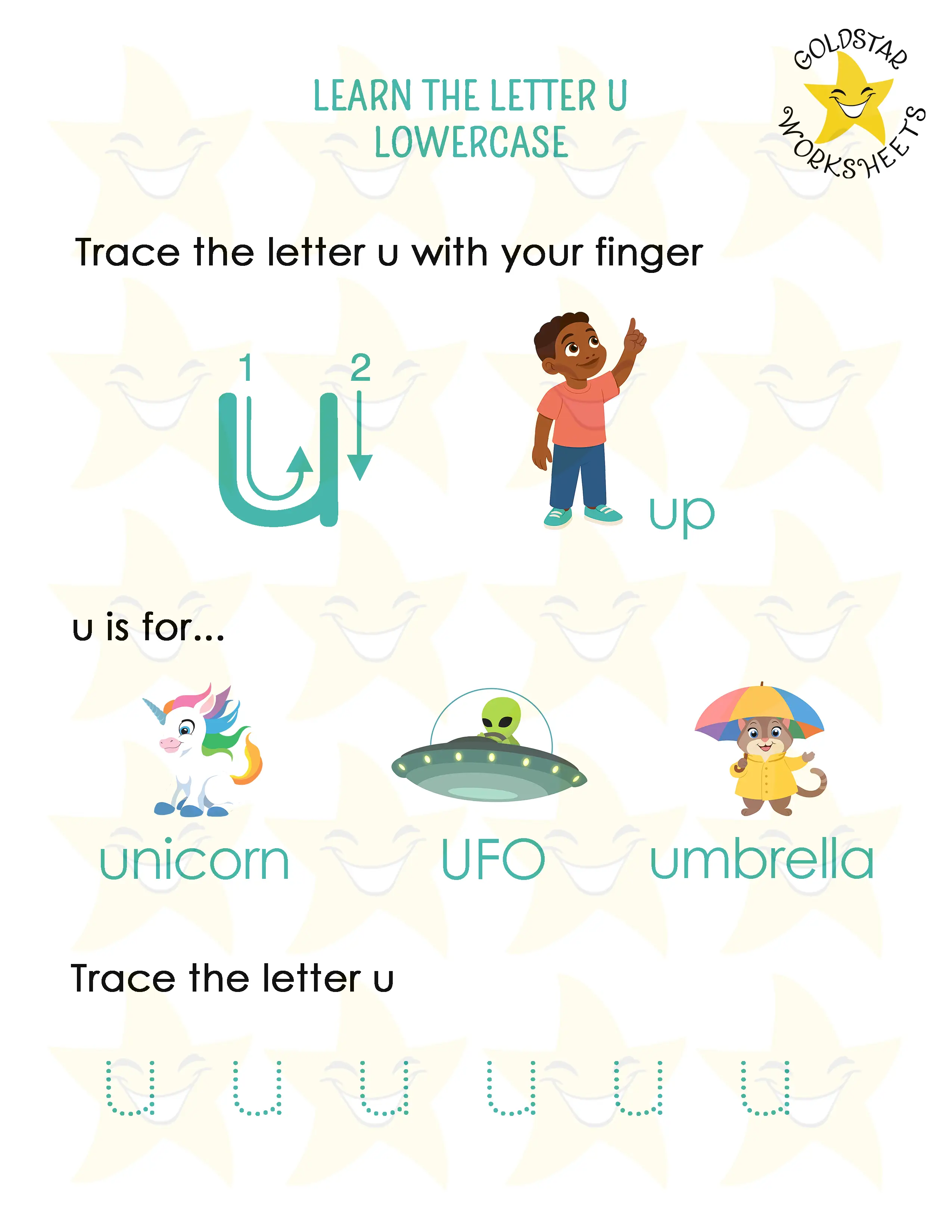 Learn the lowercase letter u worksheet