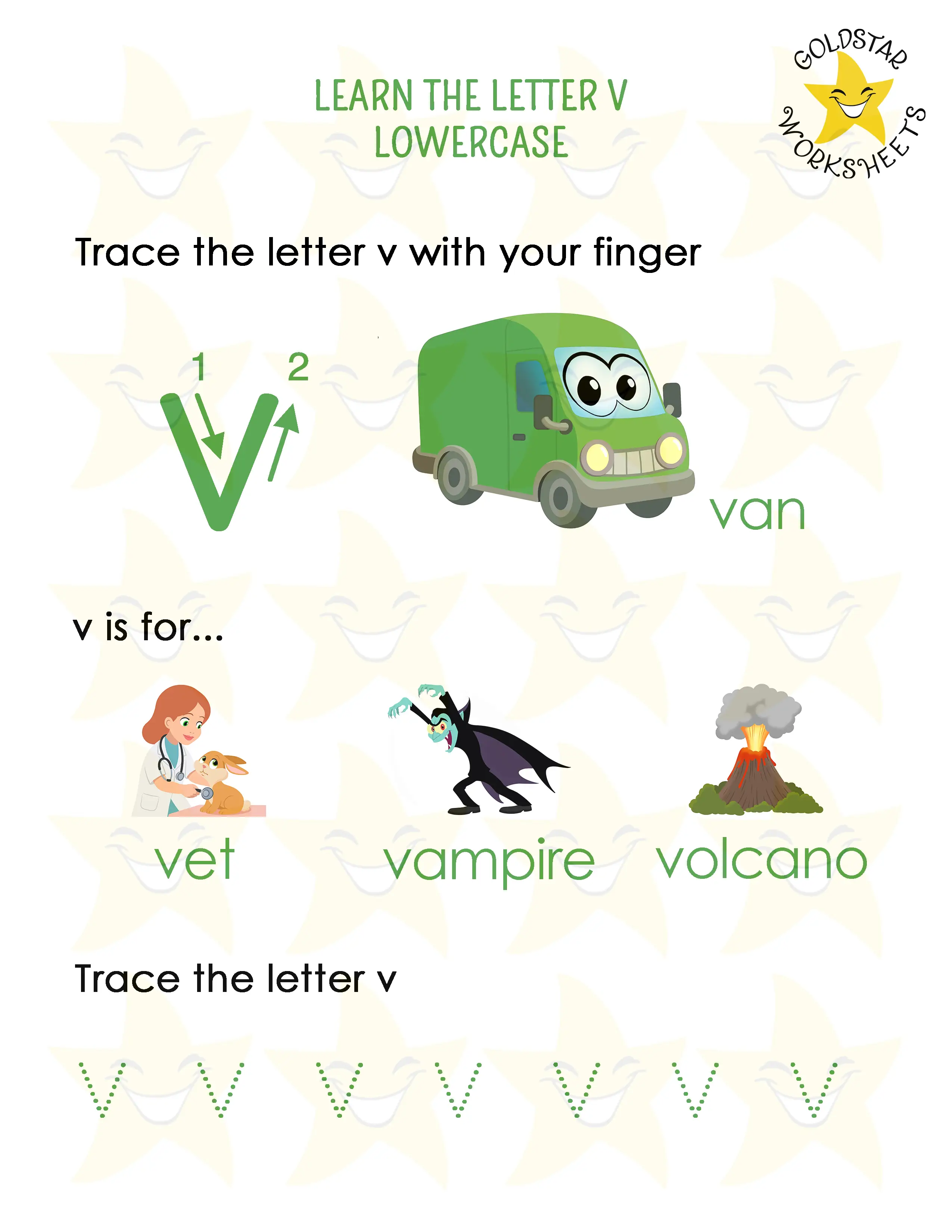 Learn the lowercase letter v worksheet