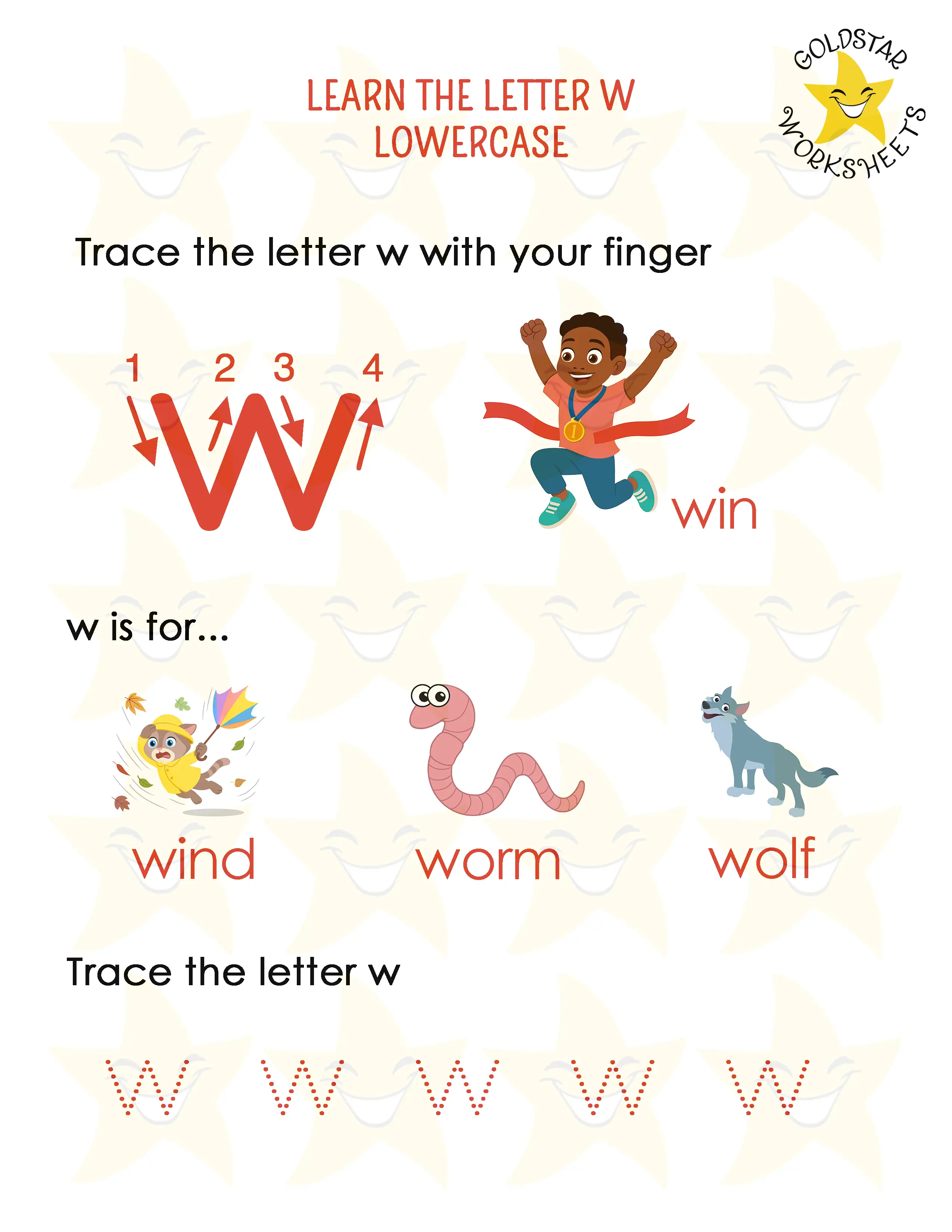 Learn the lowercase letter w worksheet