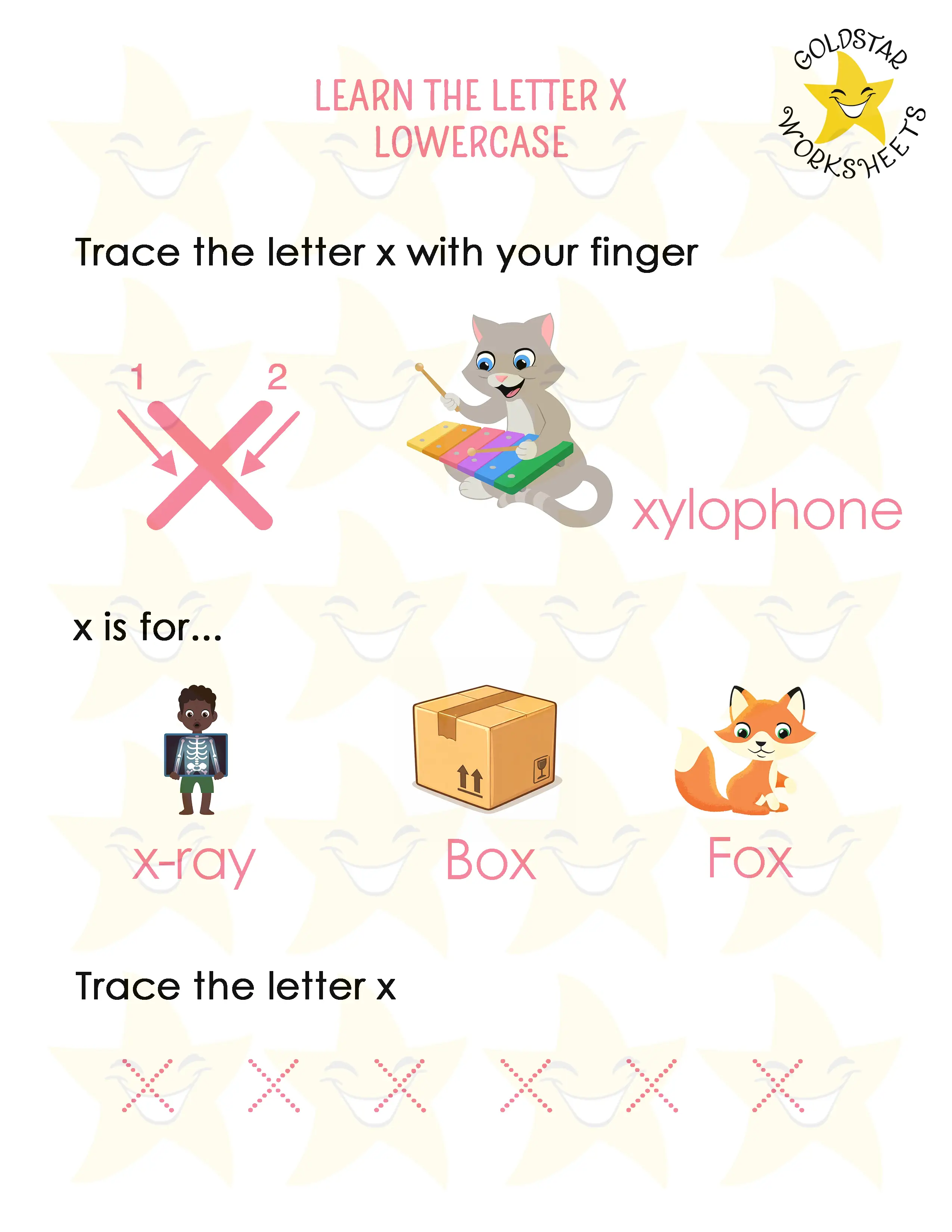 Learn the lowercase letter x worksheet