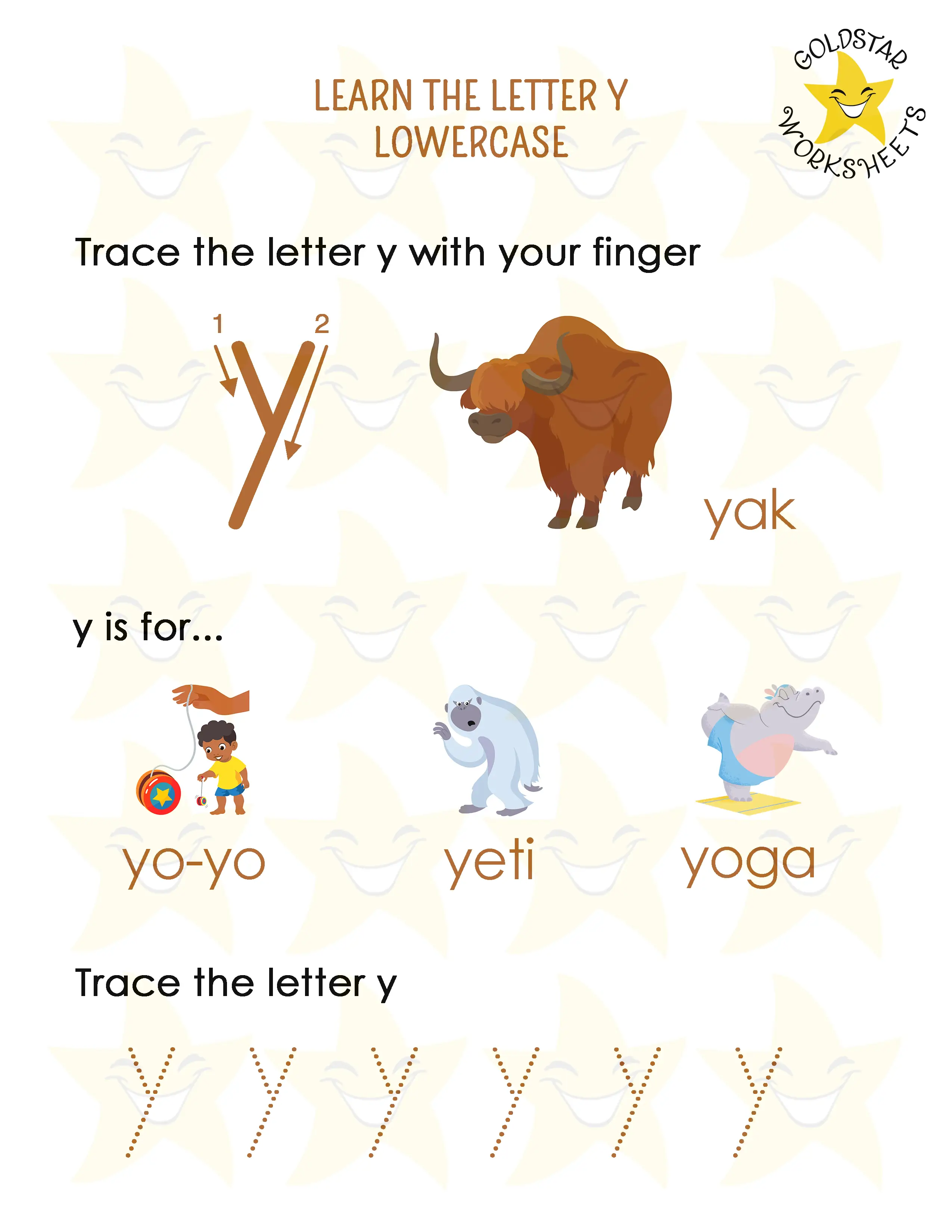 Learn the lowercase letter y worksheet