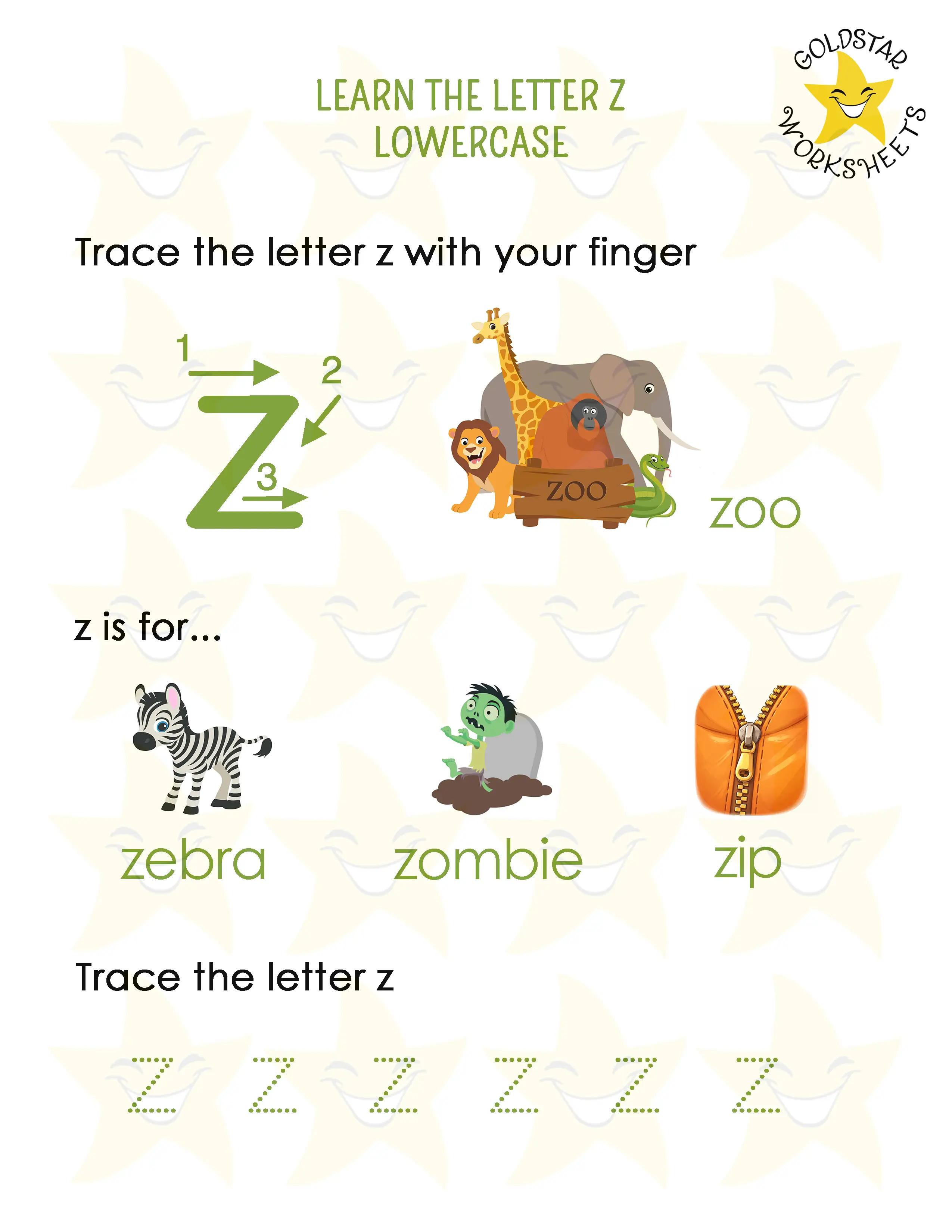 Learn the lowercase letter z worksheet