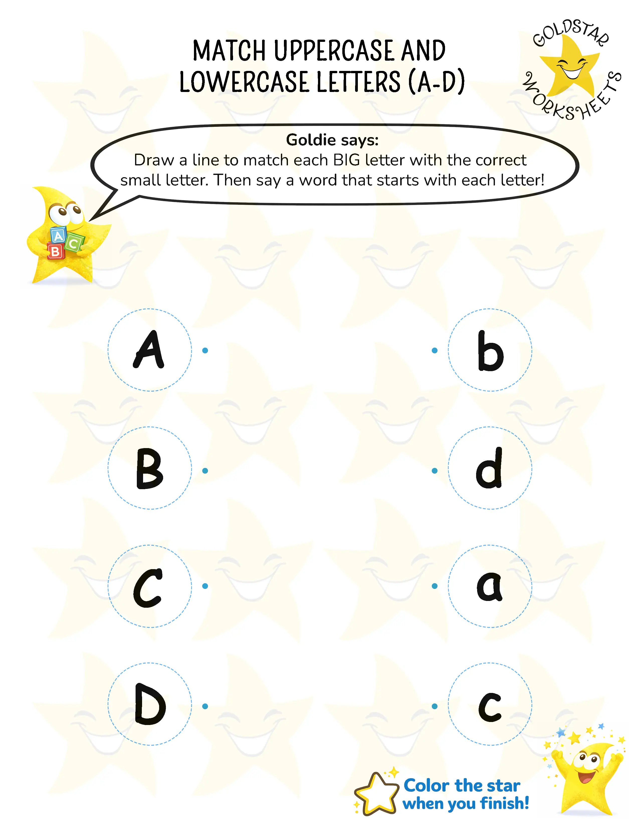 Matching uppercase with lowercase letters with a line