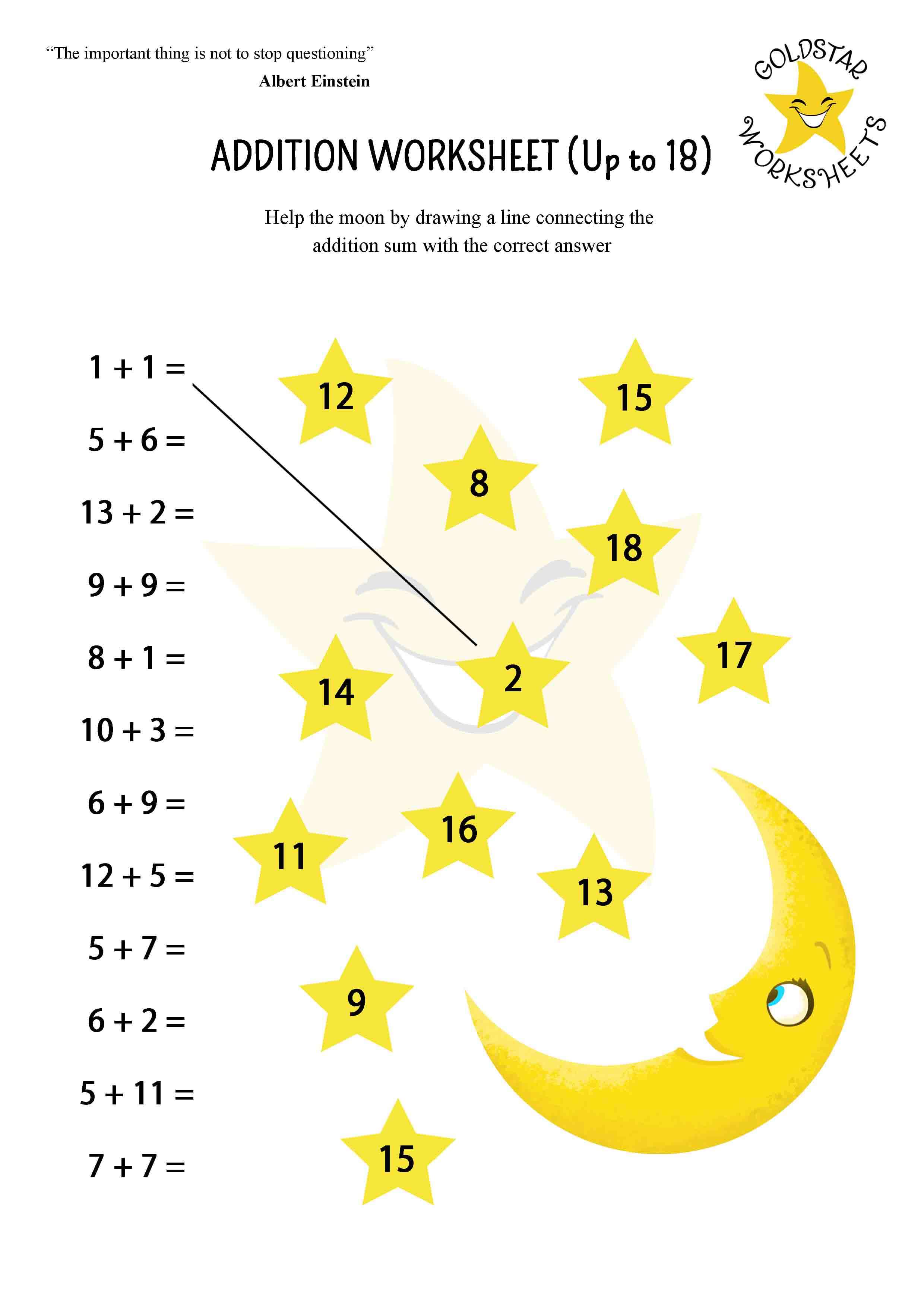 Addition facts to 18 worksheets kindergarten or first grade 