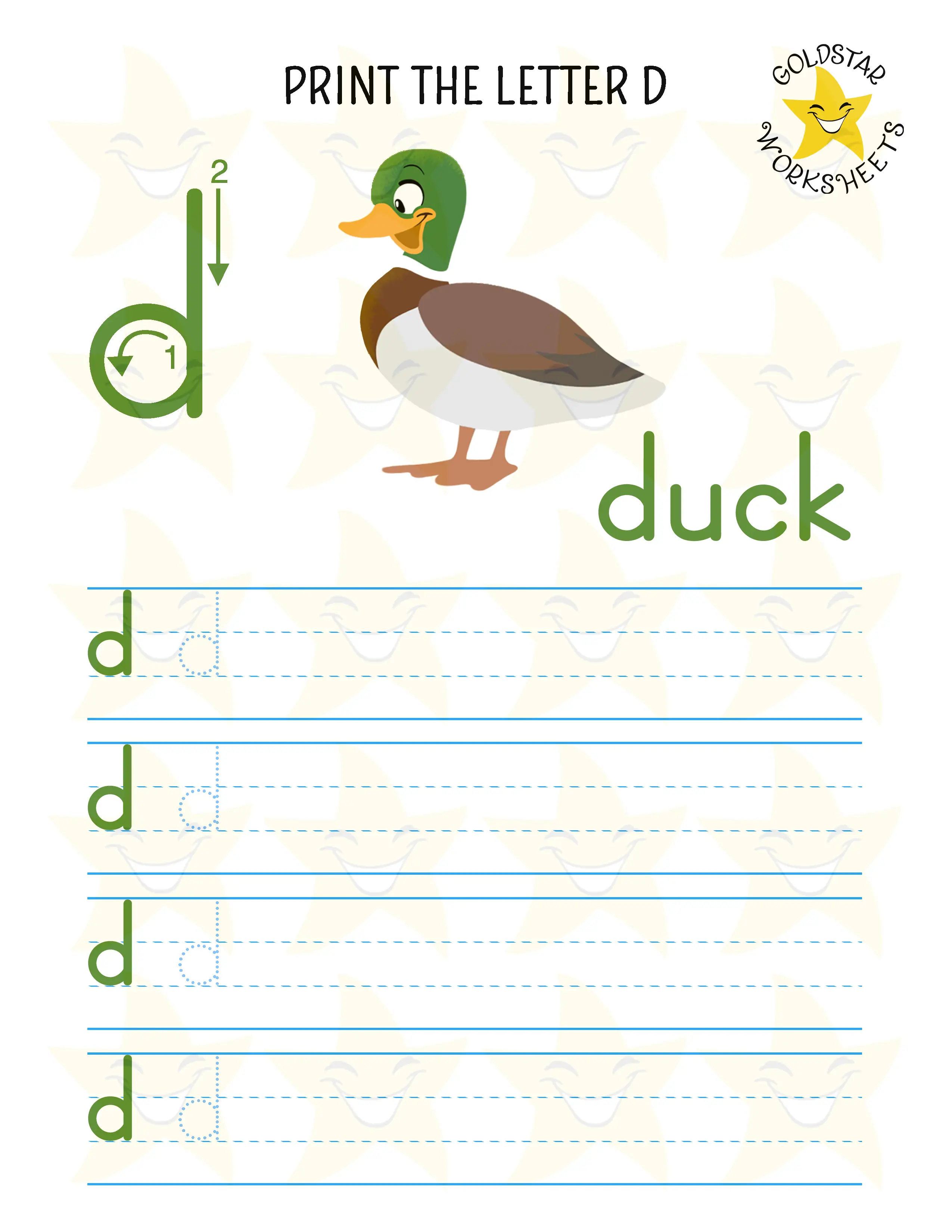 Print lowercase Letter D Worksheet