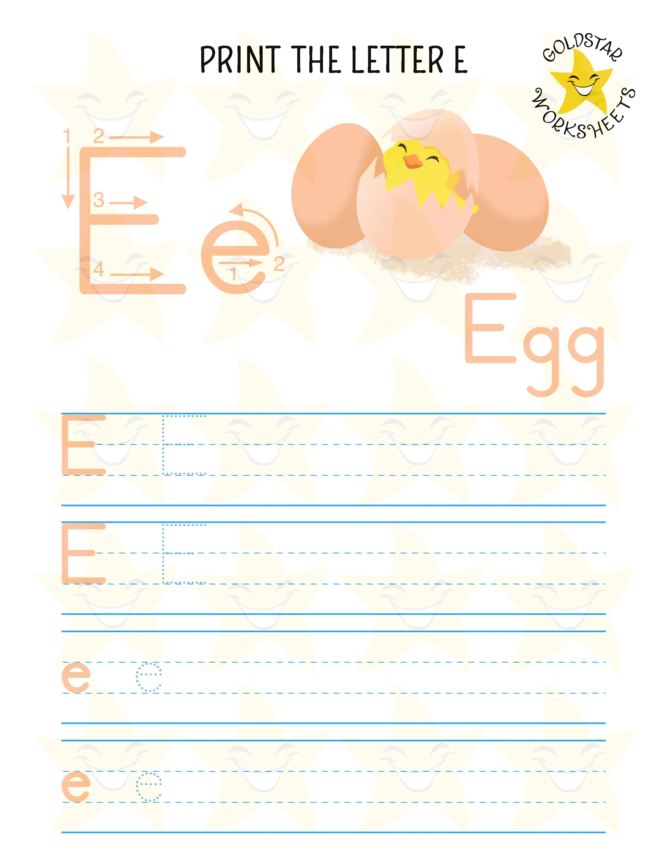 Print Mixed Case Letter E Worksheet