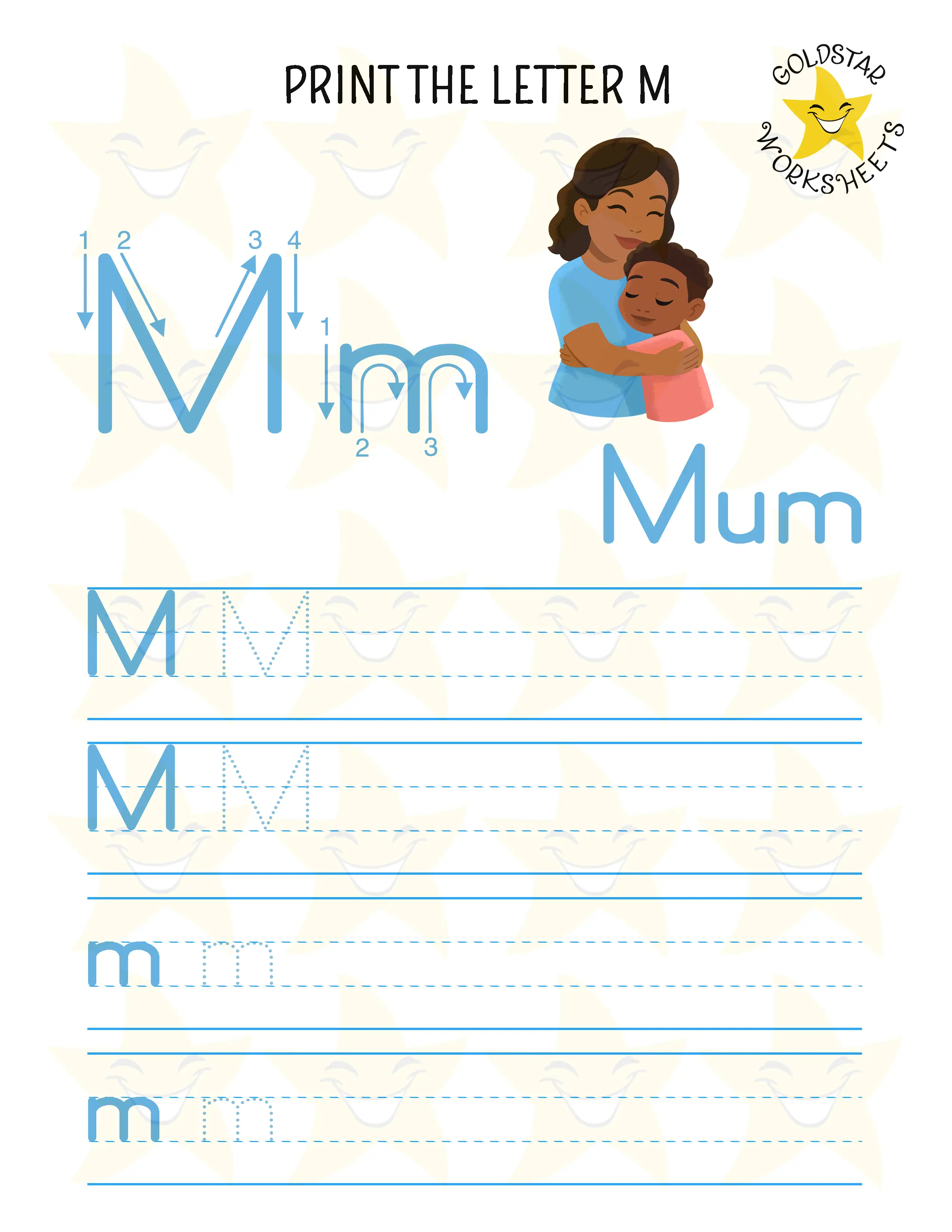 Print Mixed Case Letter M Worksheet
