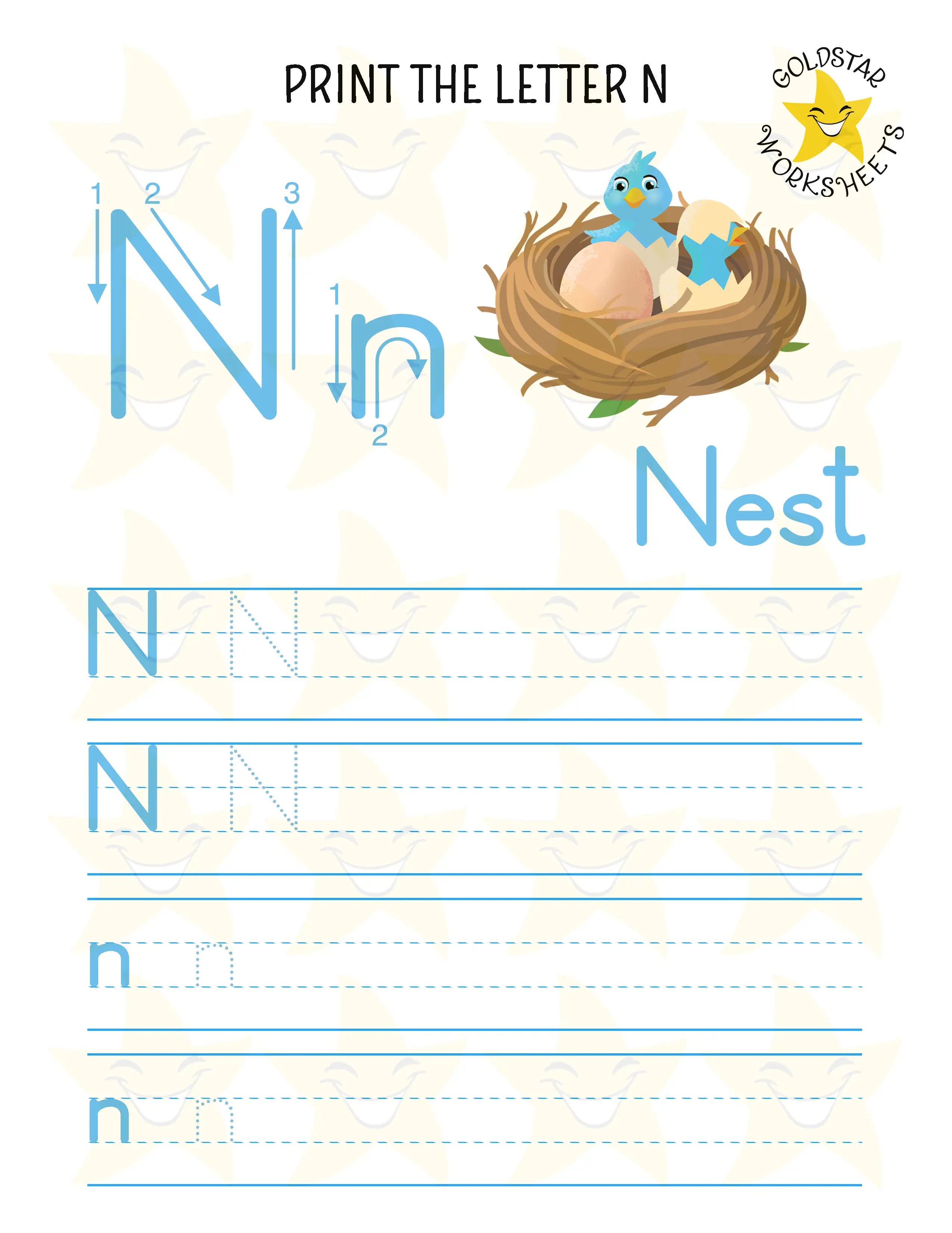 Print Mixed Case Letter N Worksheet