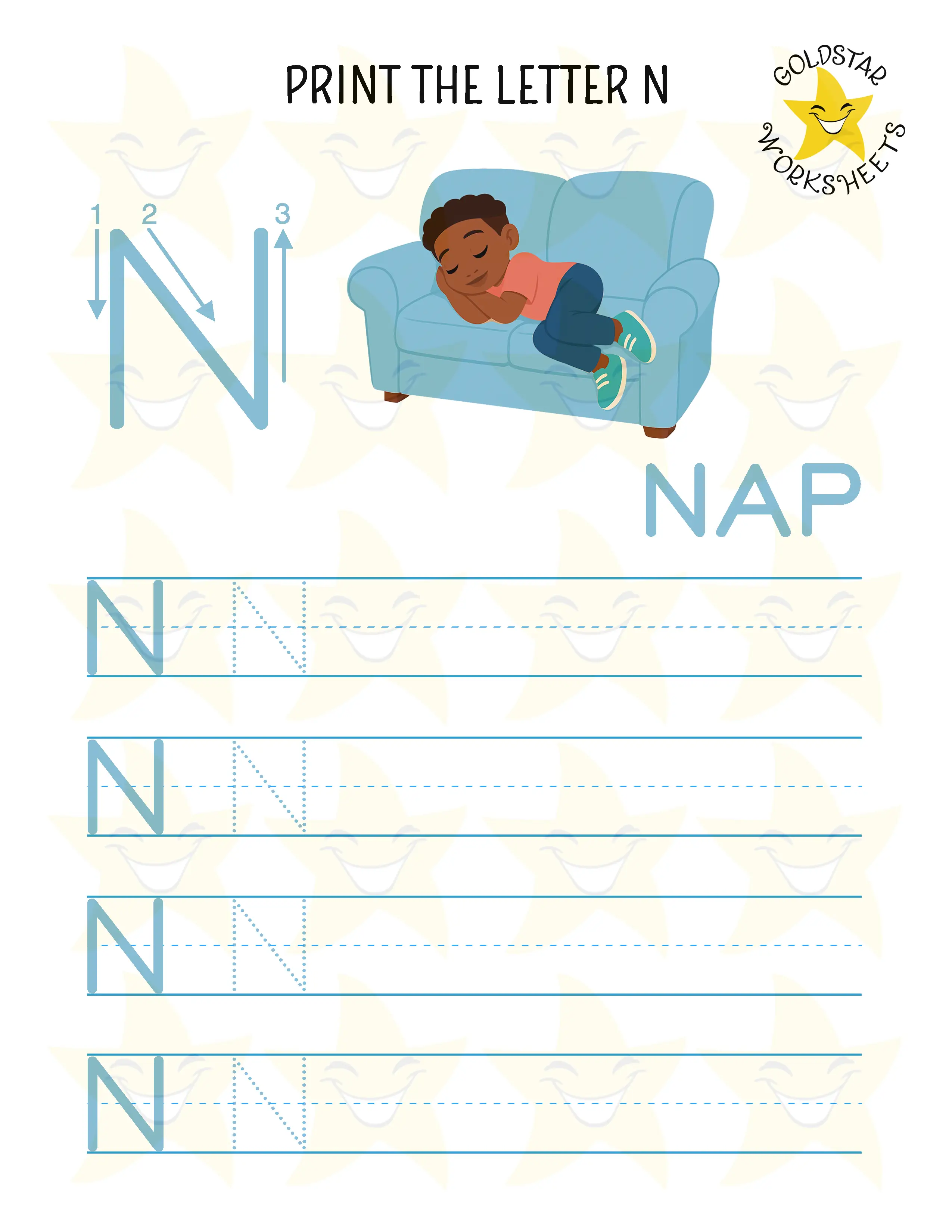 Print Uppercase Letter N Worksheet