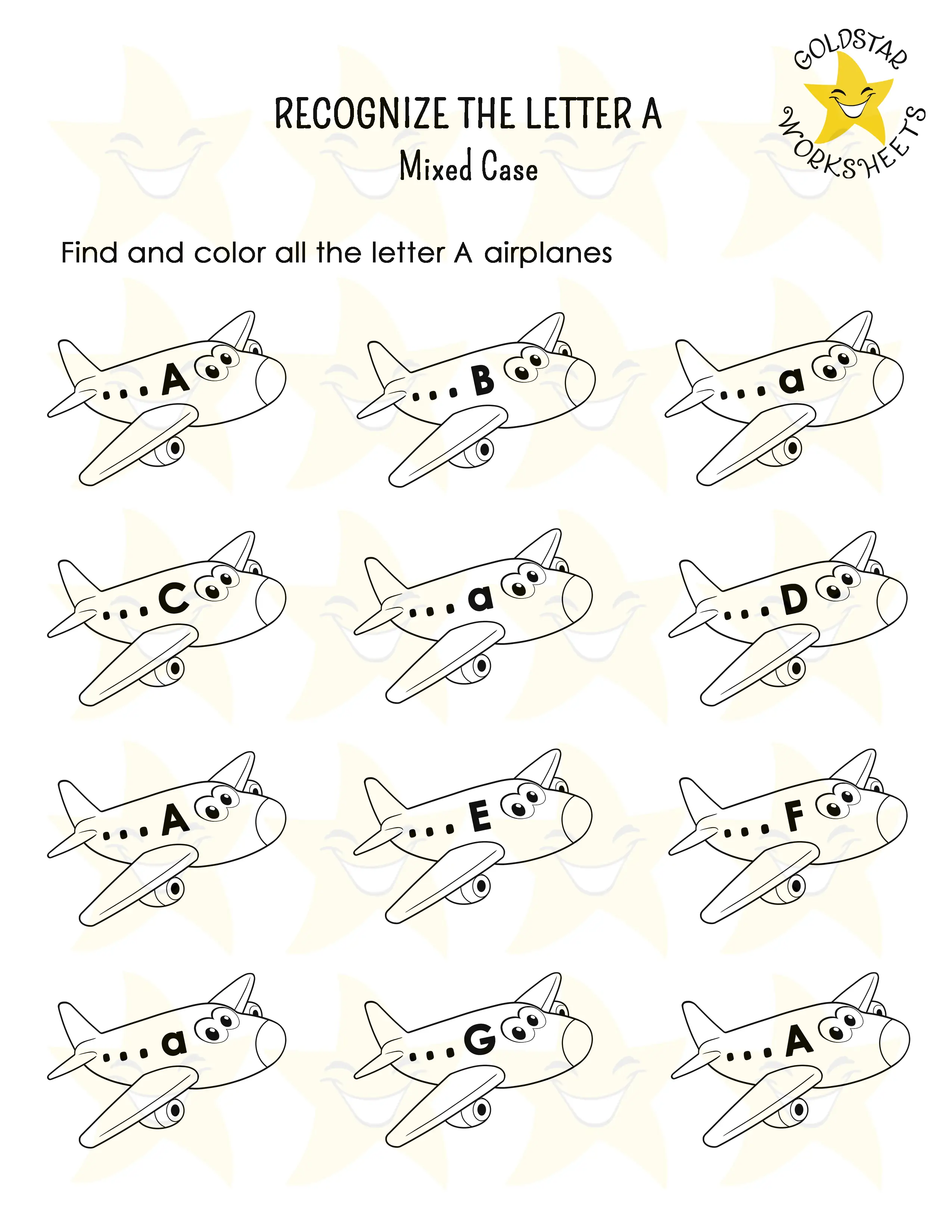 Recognize the letter A worksheet