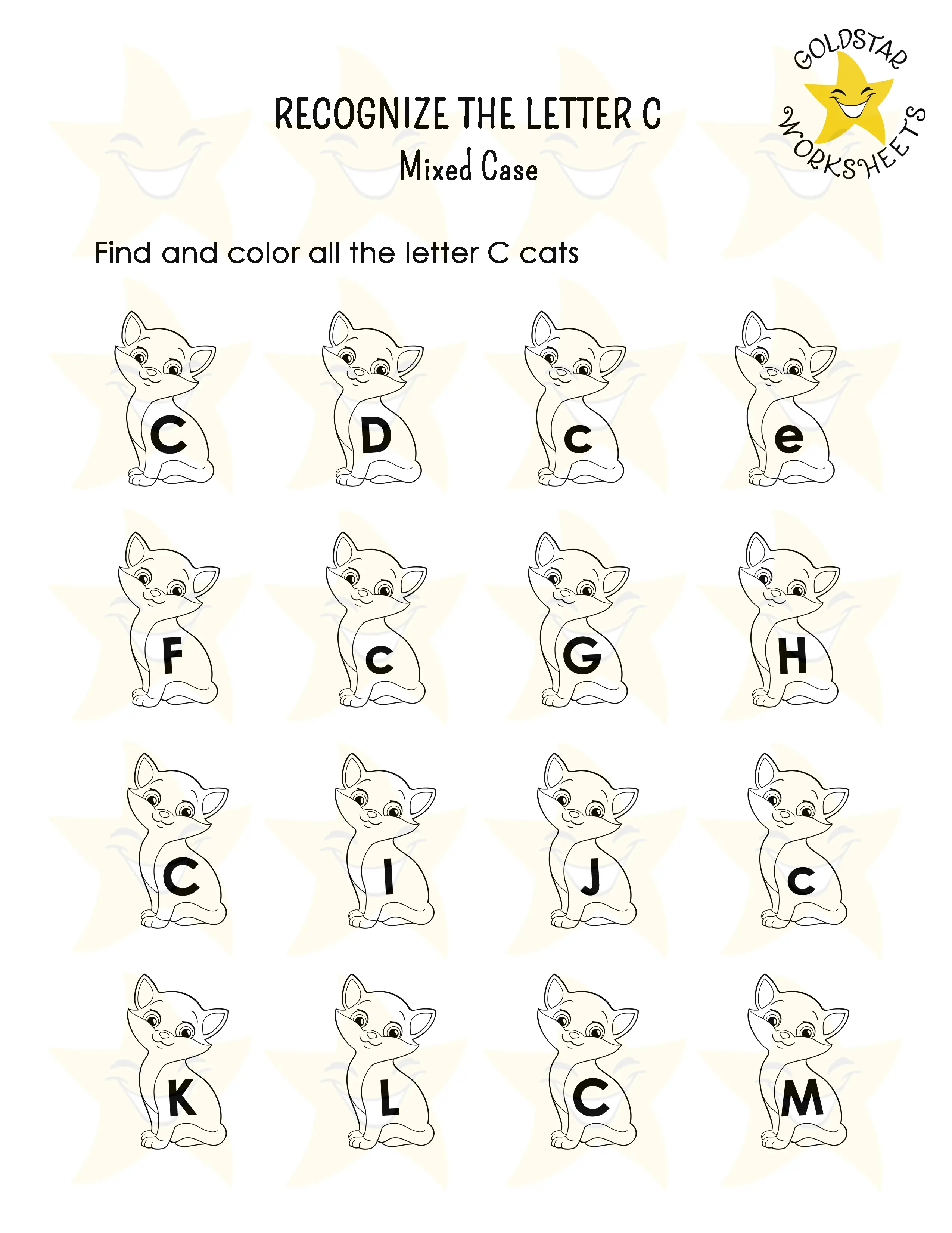 Recognize the letter C worksheet