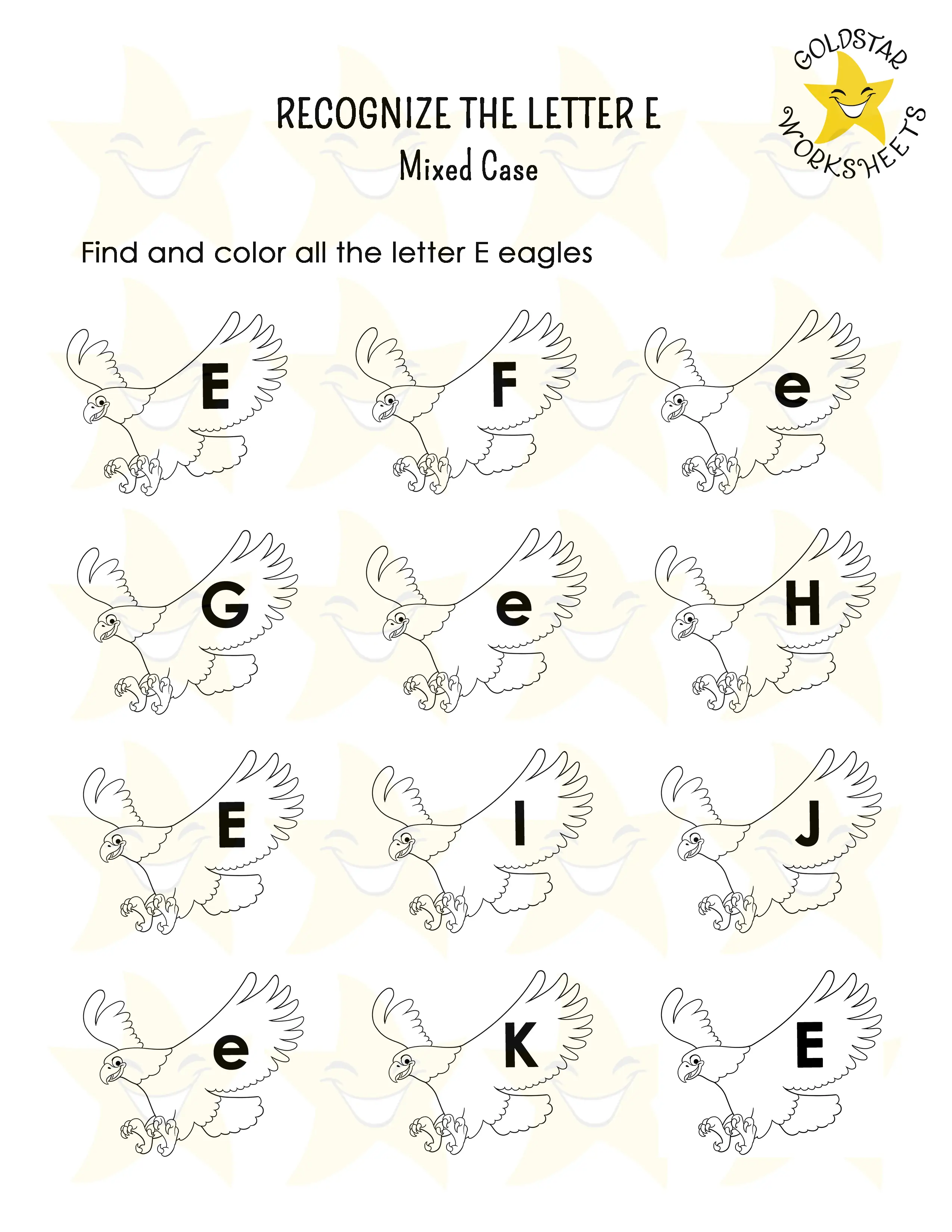 Recognize the letter E worksheet