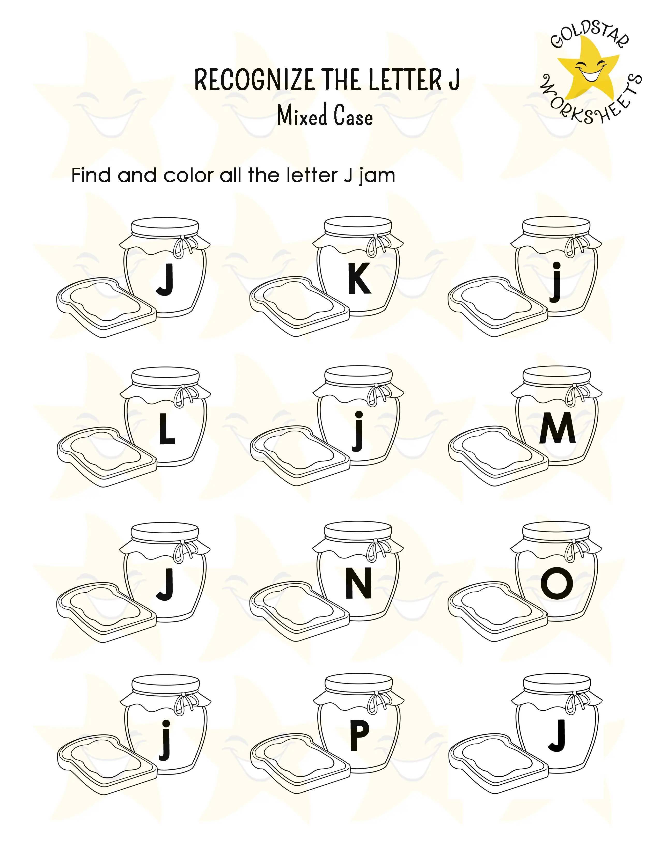 Recognize the letter J worksheet