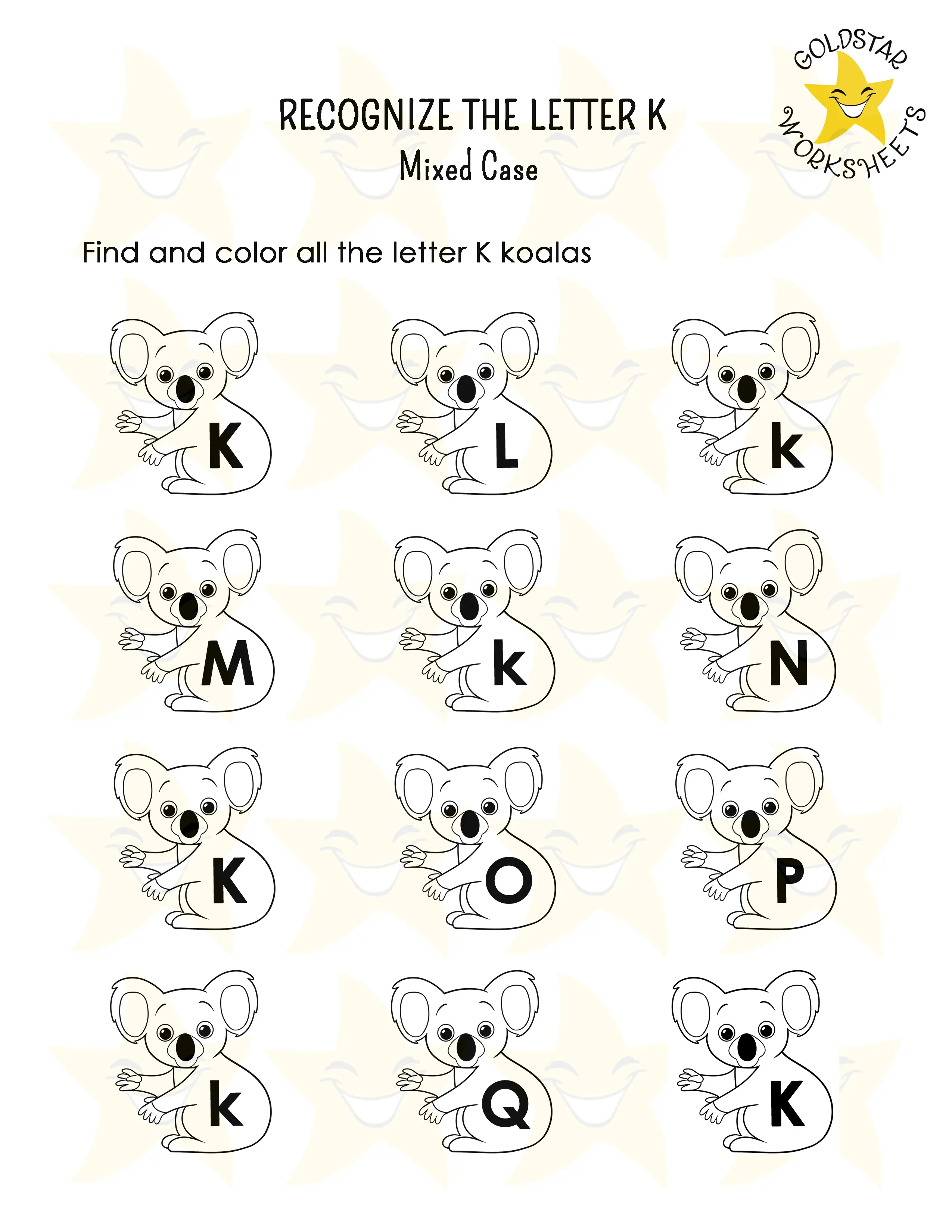 Recognize the letter K worksheet
