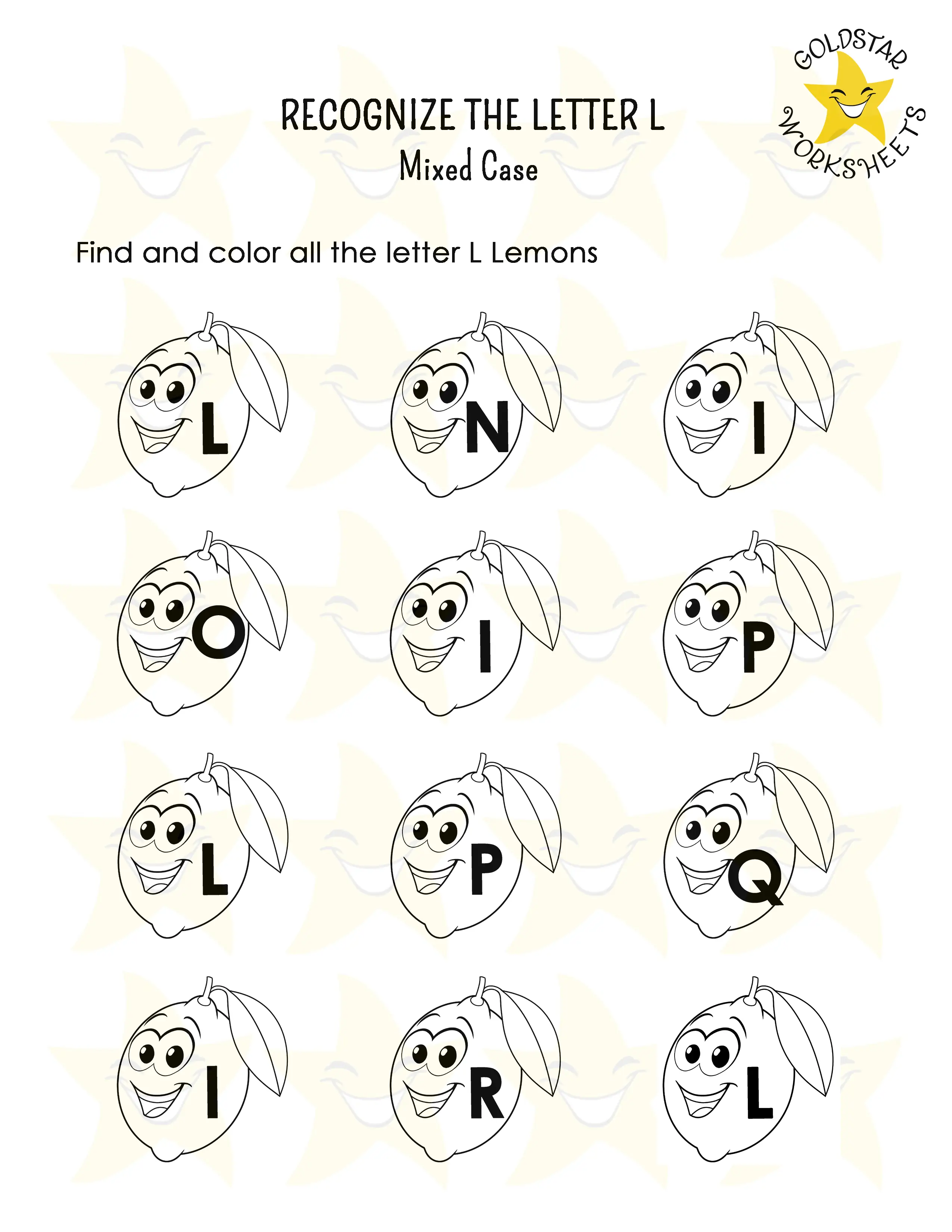 Recognize the letter L worksheet