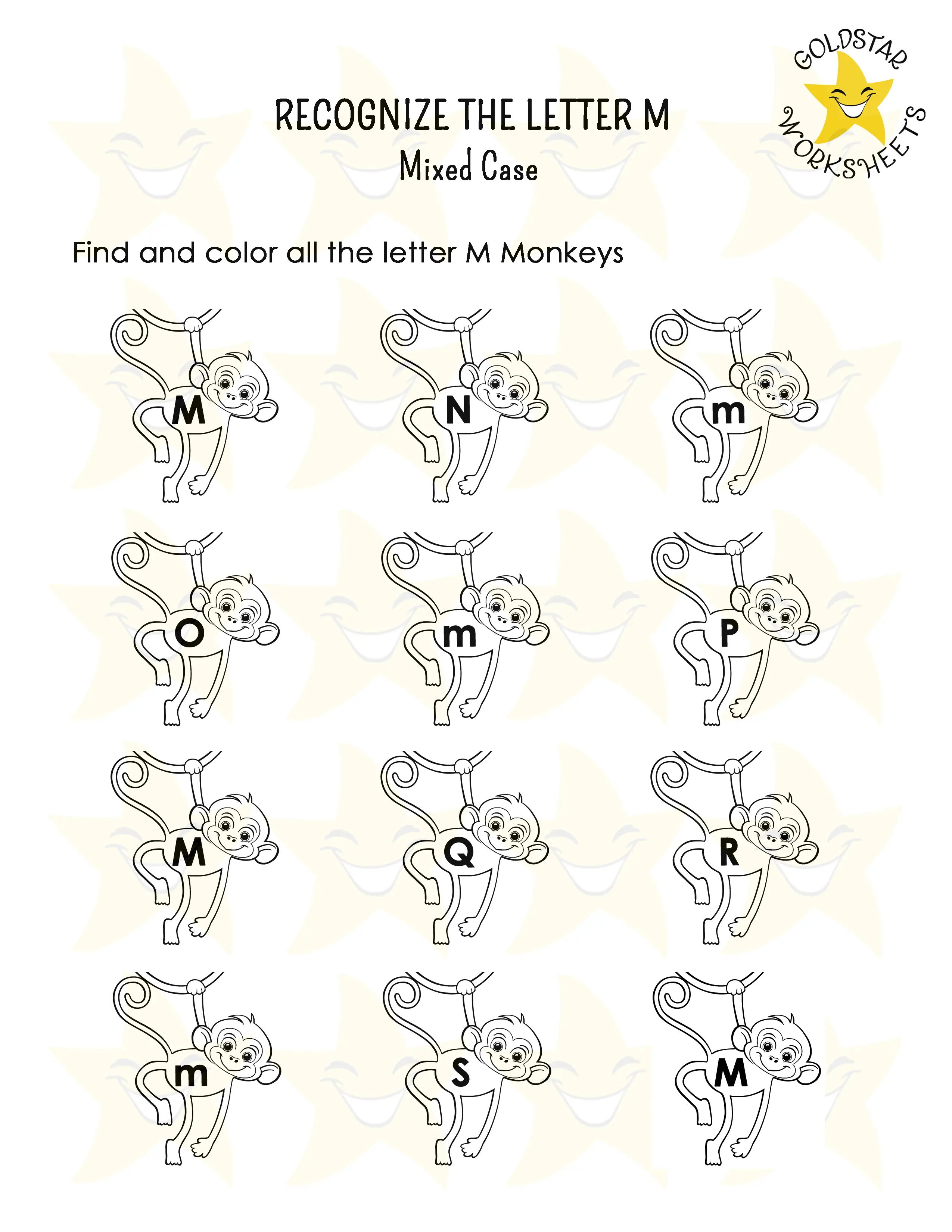 Recognize the letter M worksheet