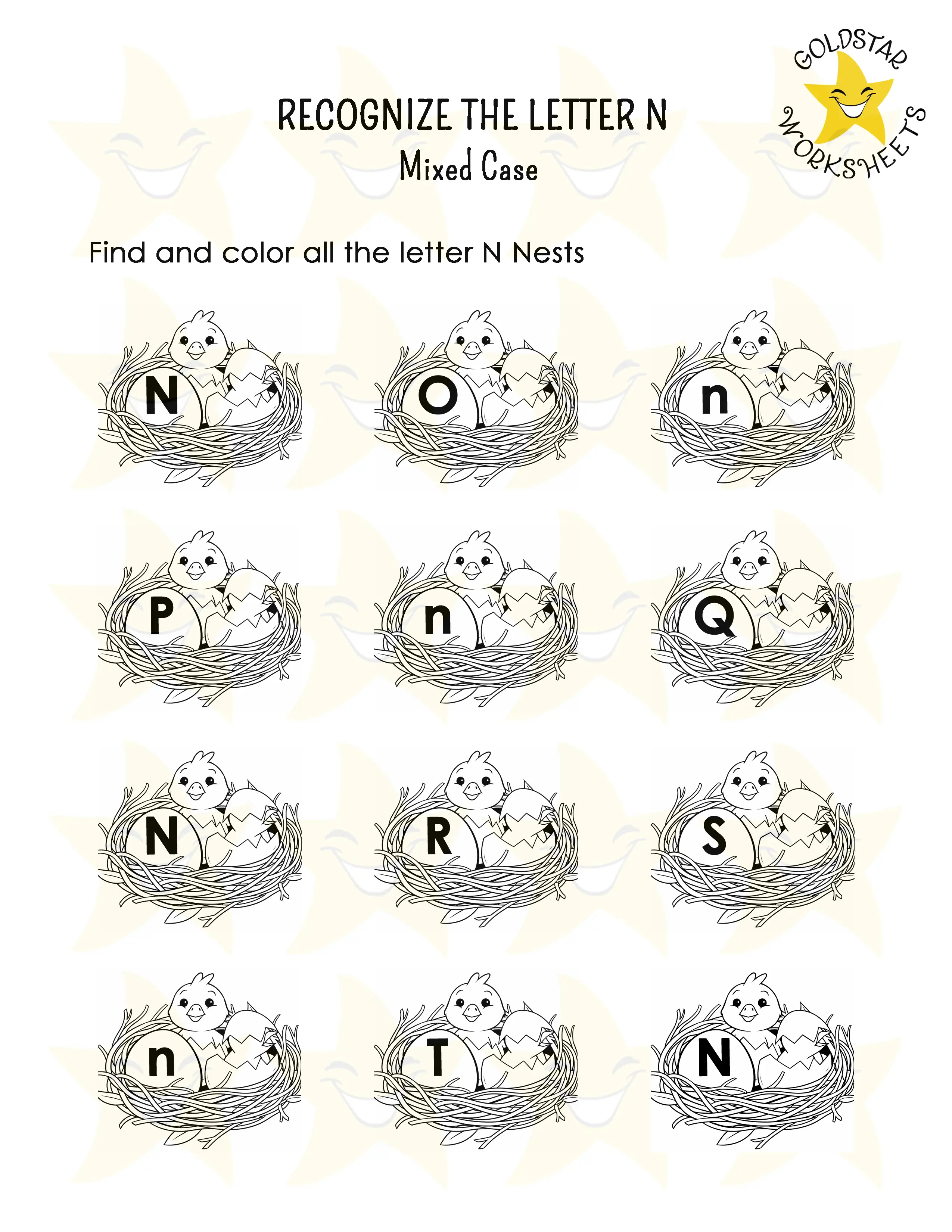 Recognize the letter N worksheet