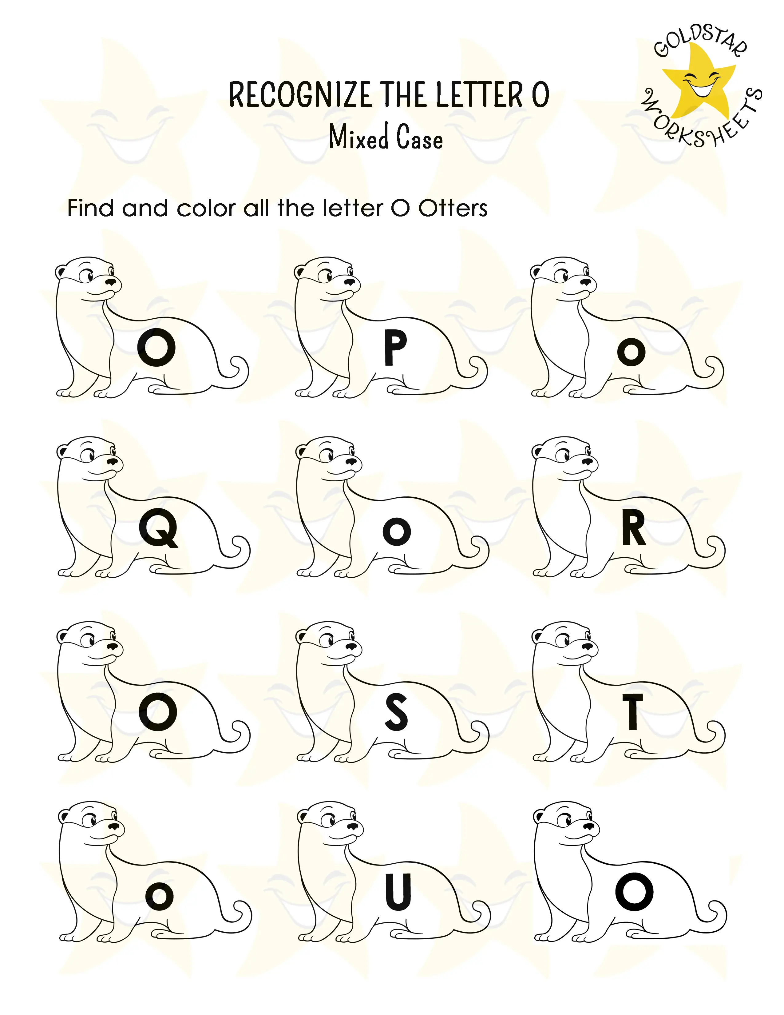 Recognize the letter O worksheet
