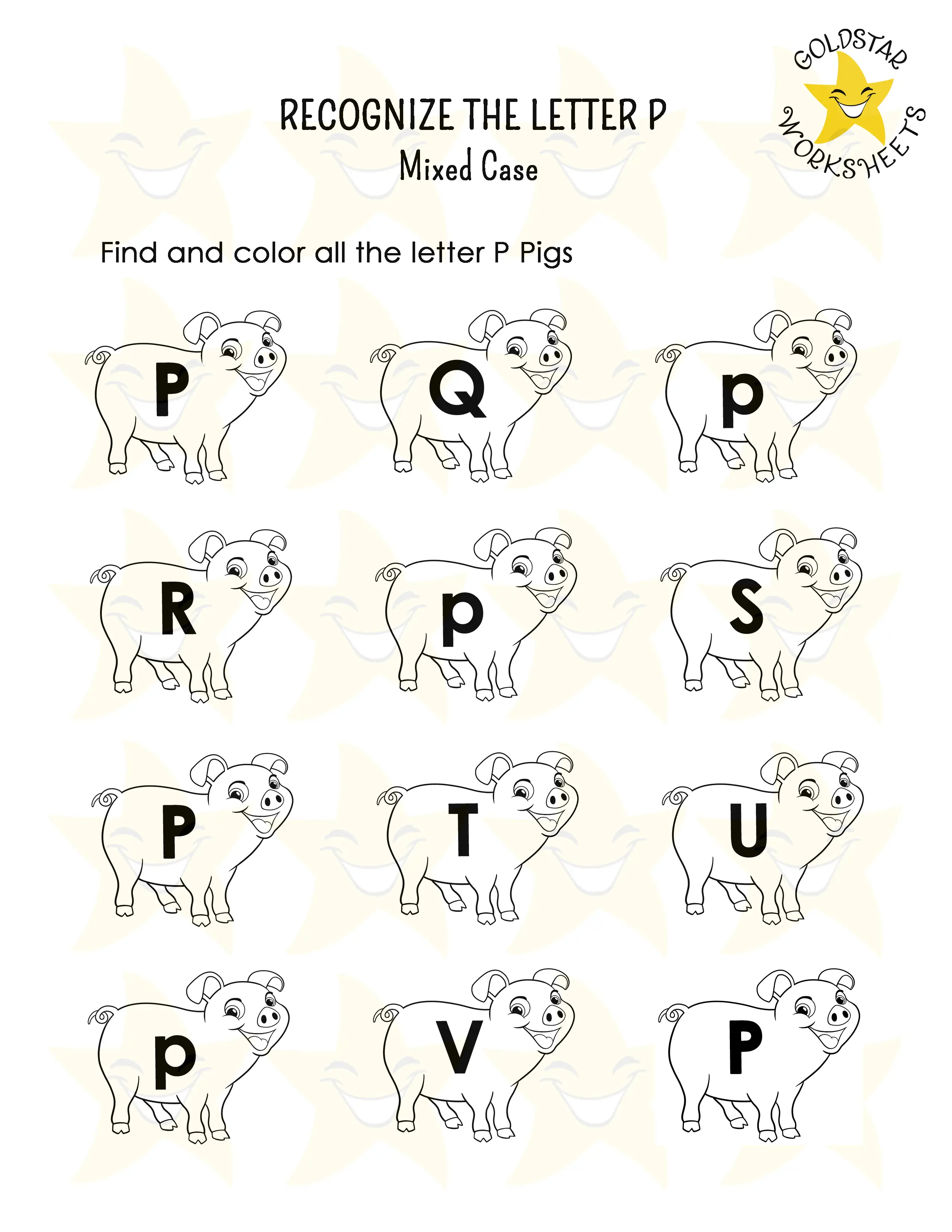 Recognize the letter P worksheet