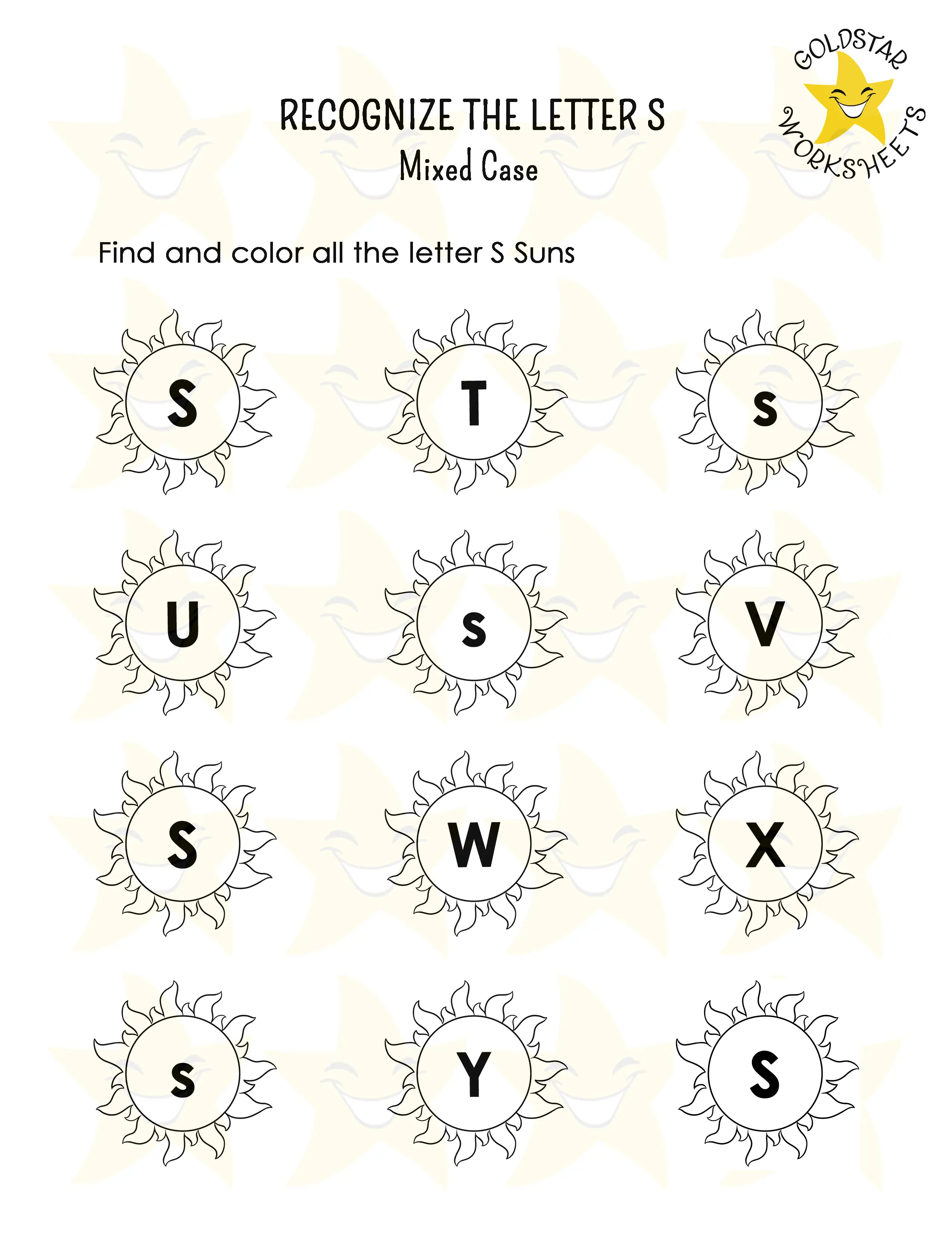 Recognize the letter S worksheet