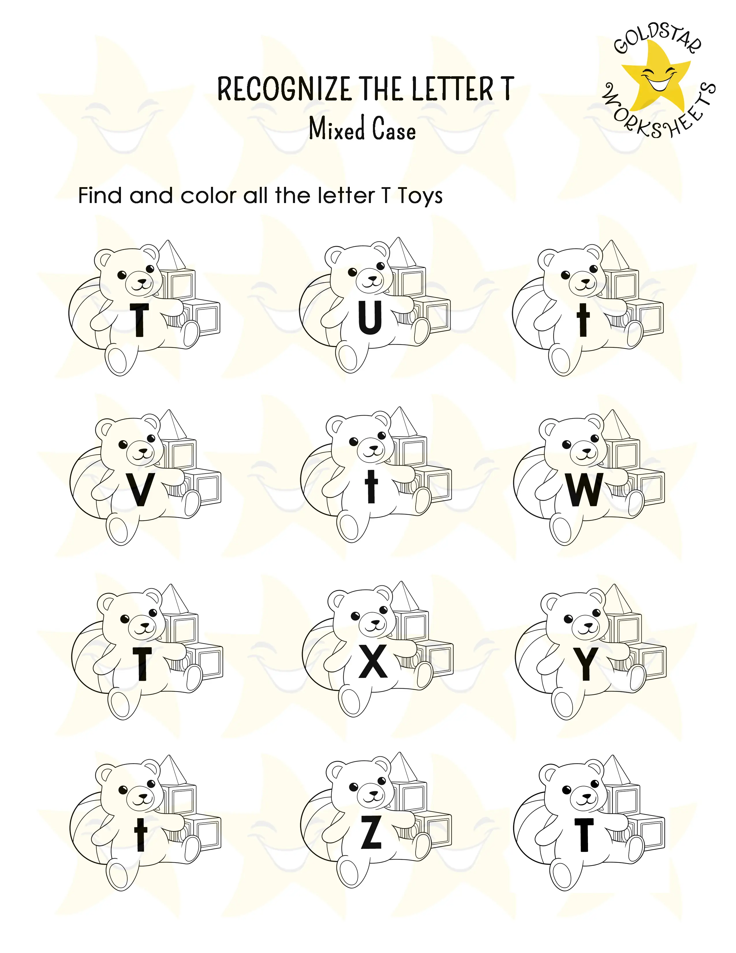 Recognize the letter T worksheet