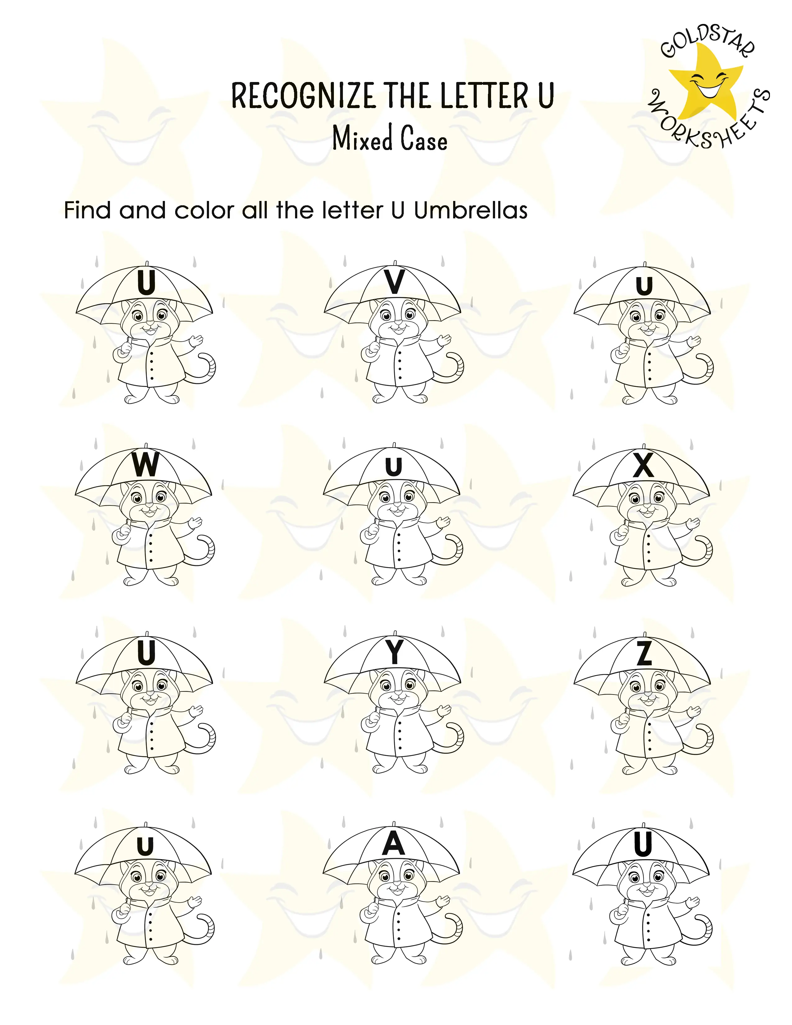 Recognize the letter U worksheet