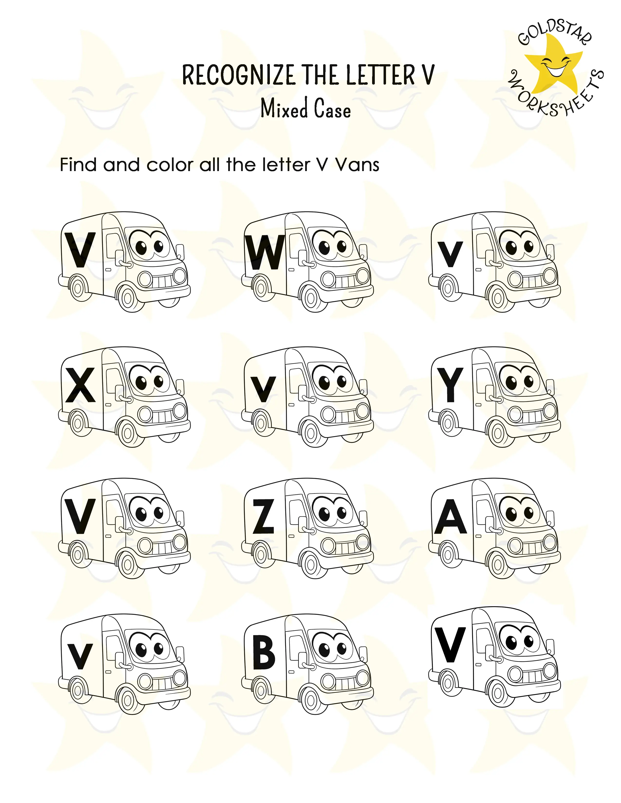 Recognize the letter V worksheet