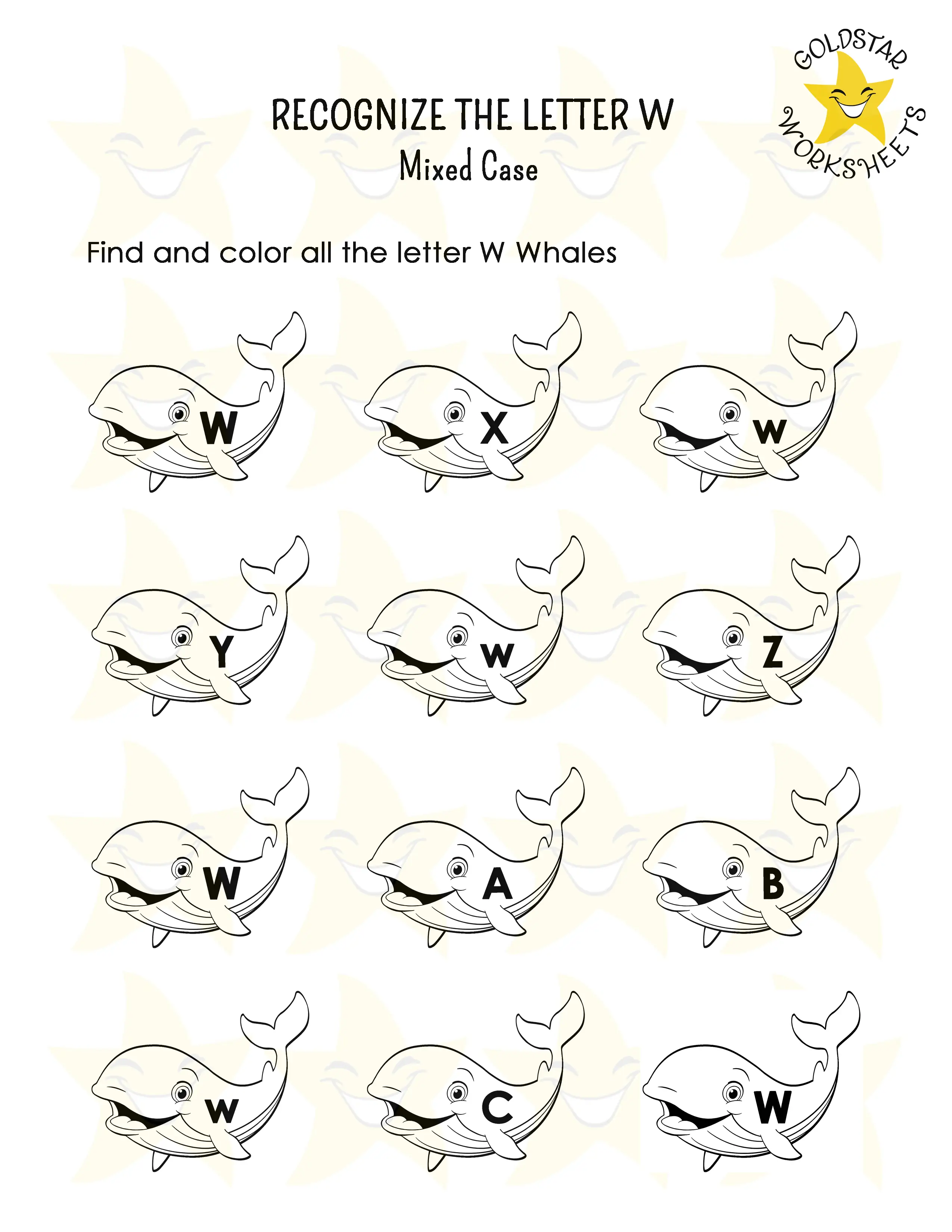 Recognize the letter W worksheet