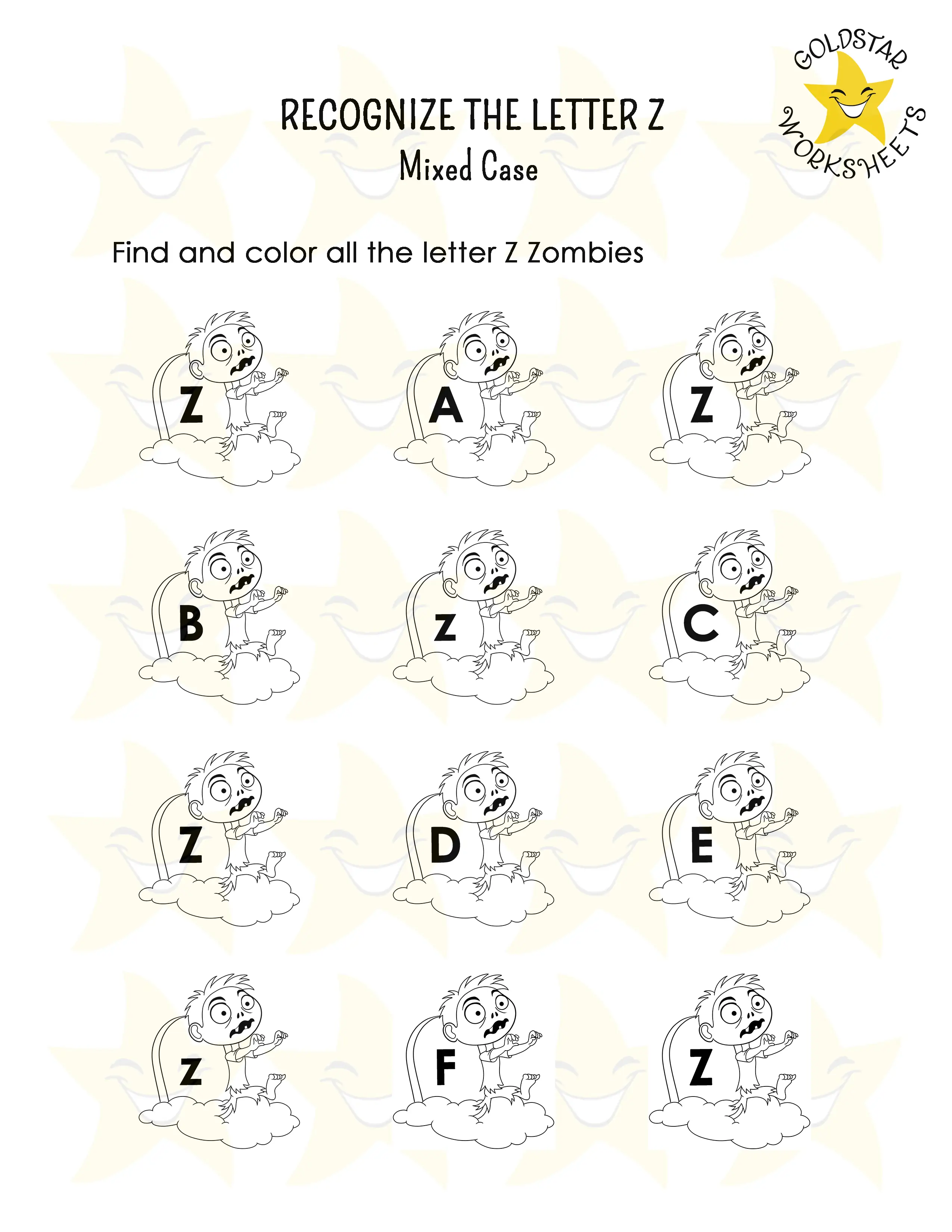 Recognize the letter Z worksheet