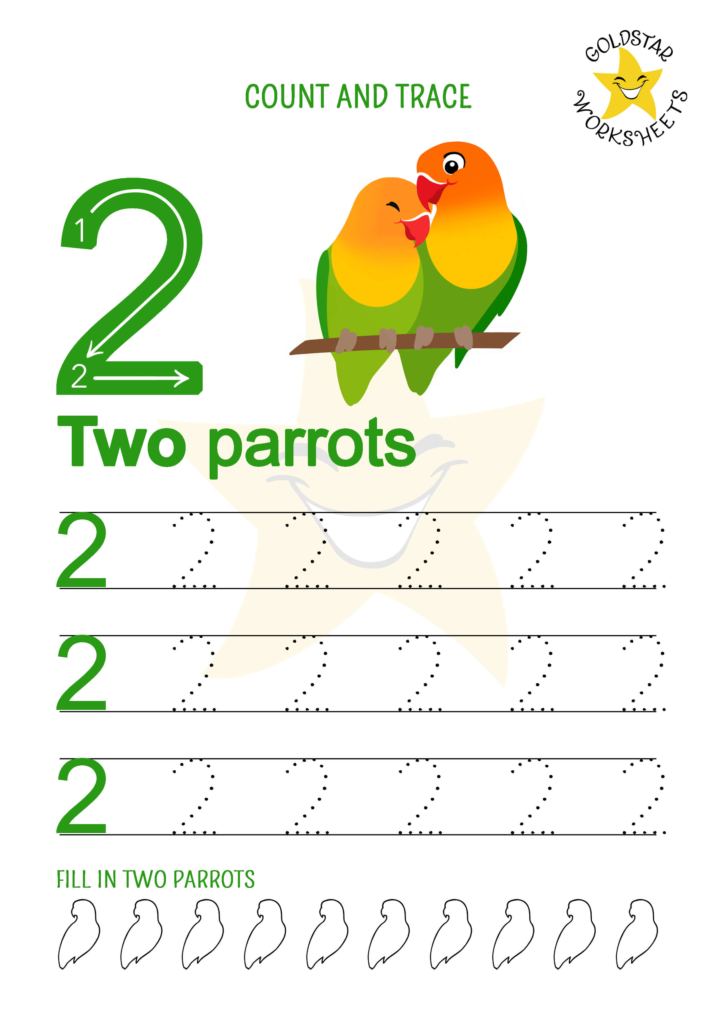 Number two tracing worksheet to practice handwriting