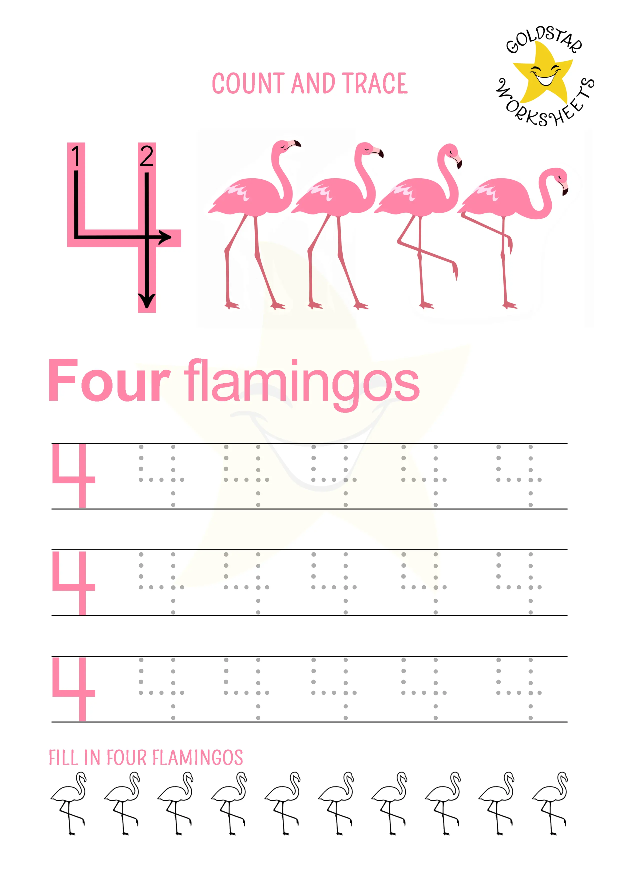 Number four tracing worksheet with open style 4