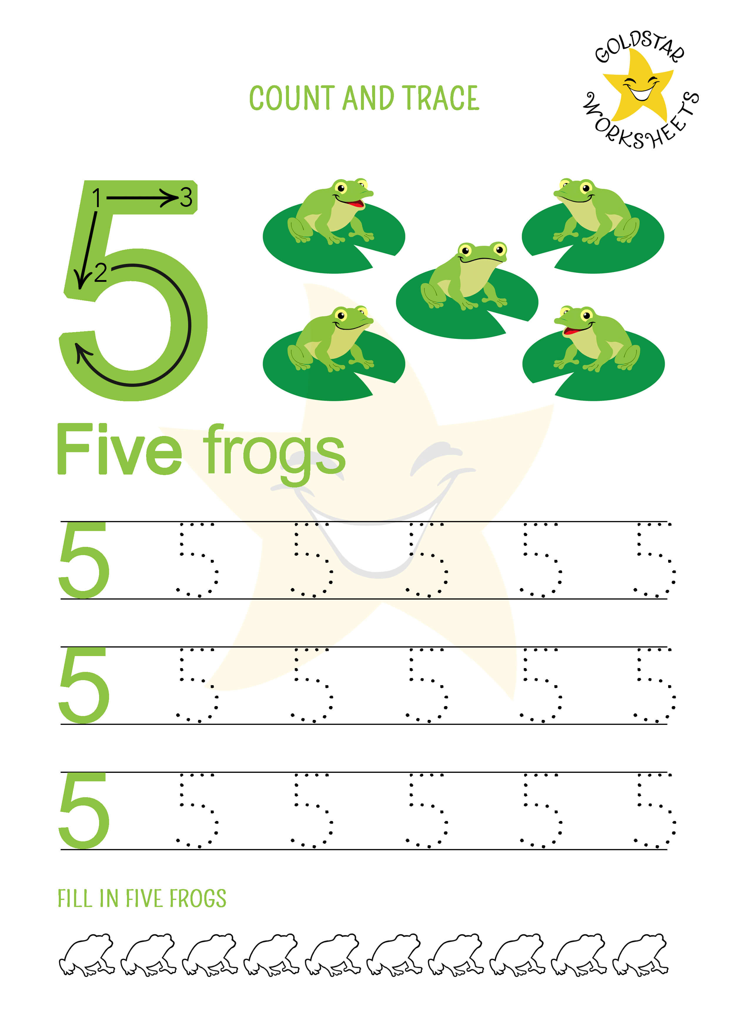 Number five tracing worksheet to practice handwriting