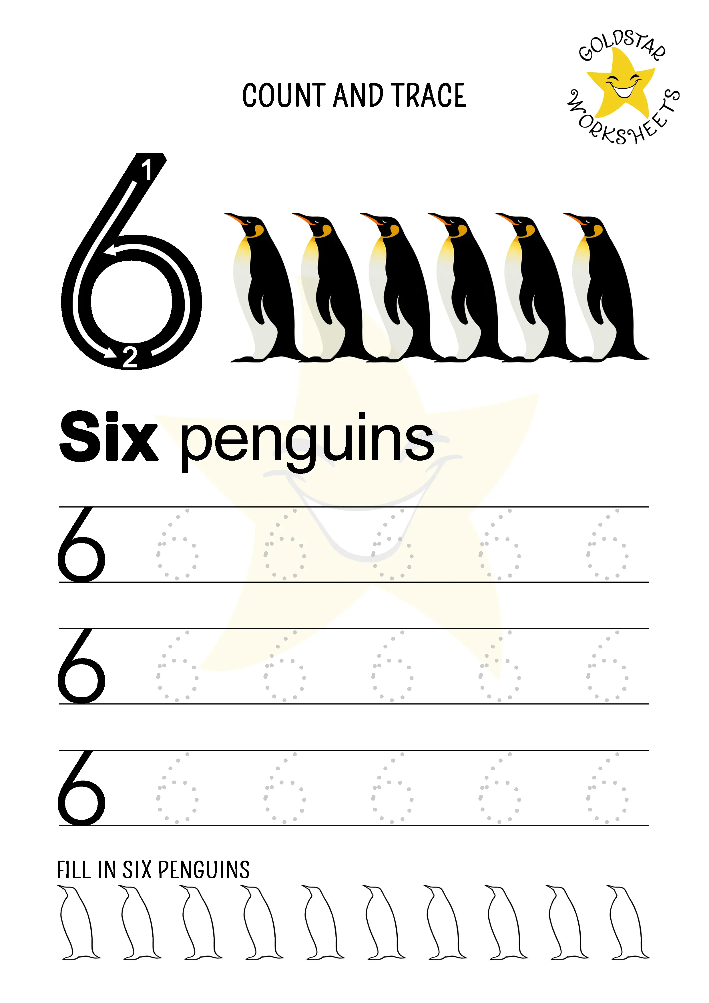 Trace the number 6 worksheet with a less curved 6
