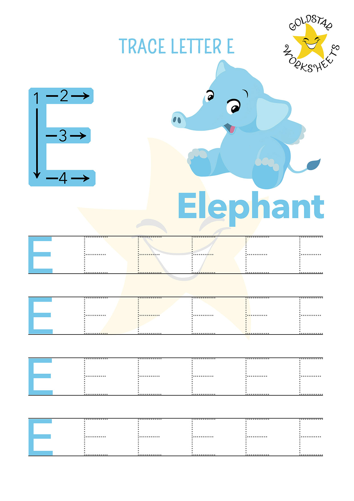 Trace the capital E letter worksheet