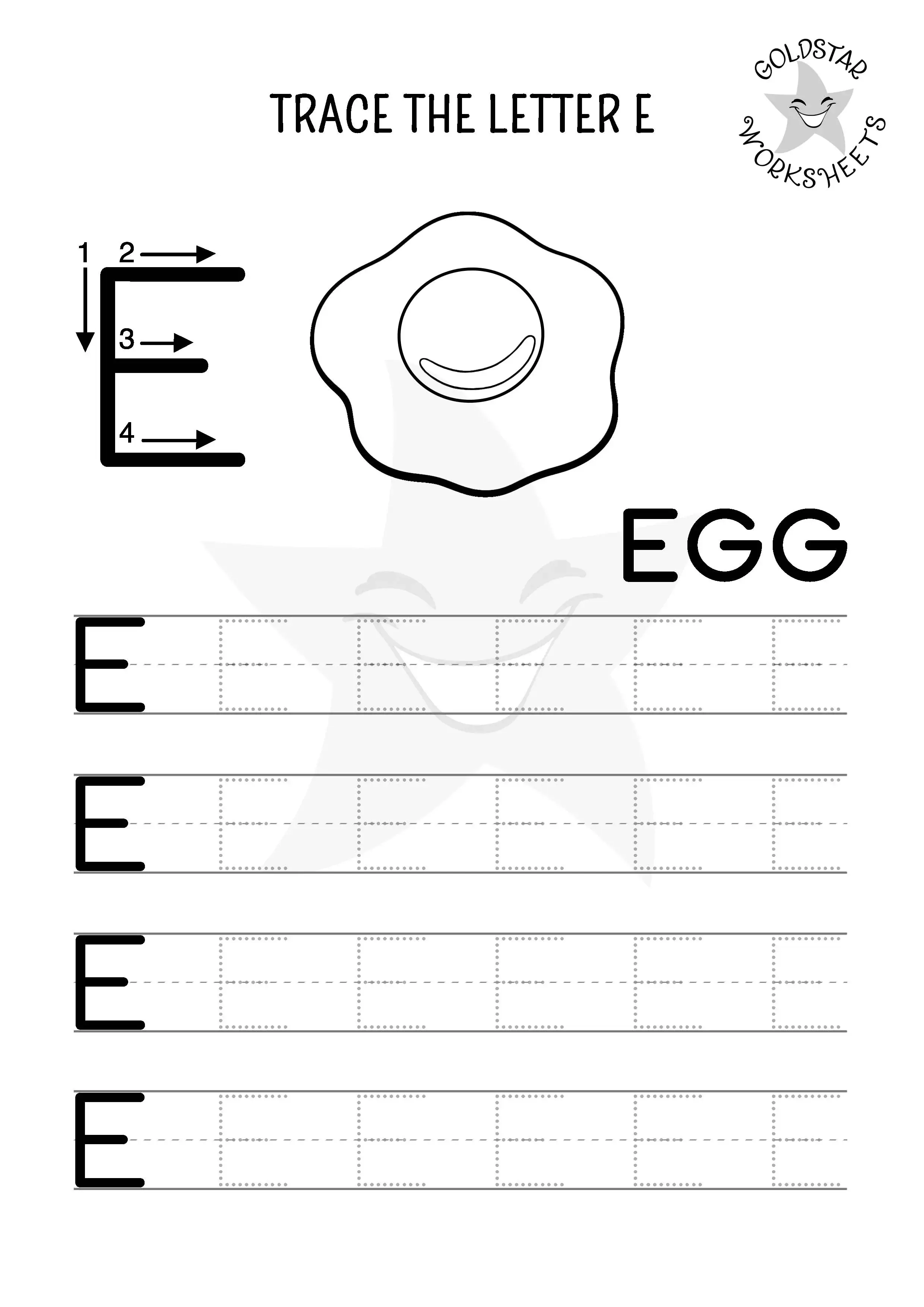 E for Egg - Trace and Color Uppercase E Worksheet