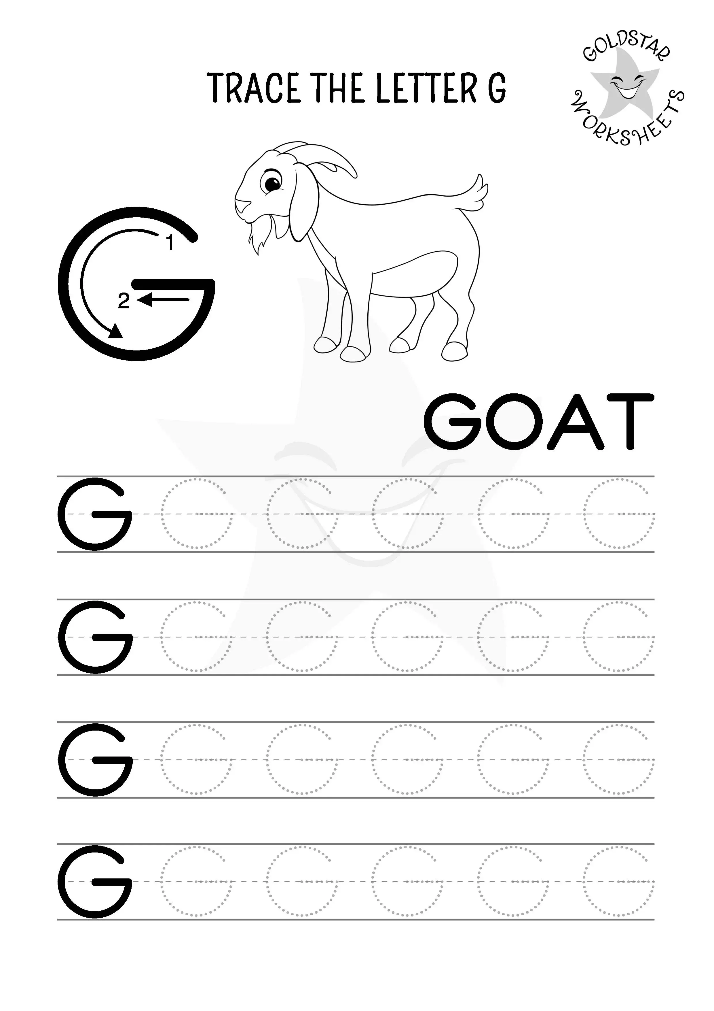 Capital Letter G tracing worksheet featuring a friendly goose for kids to Color