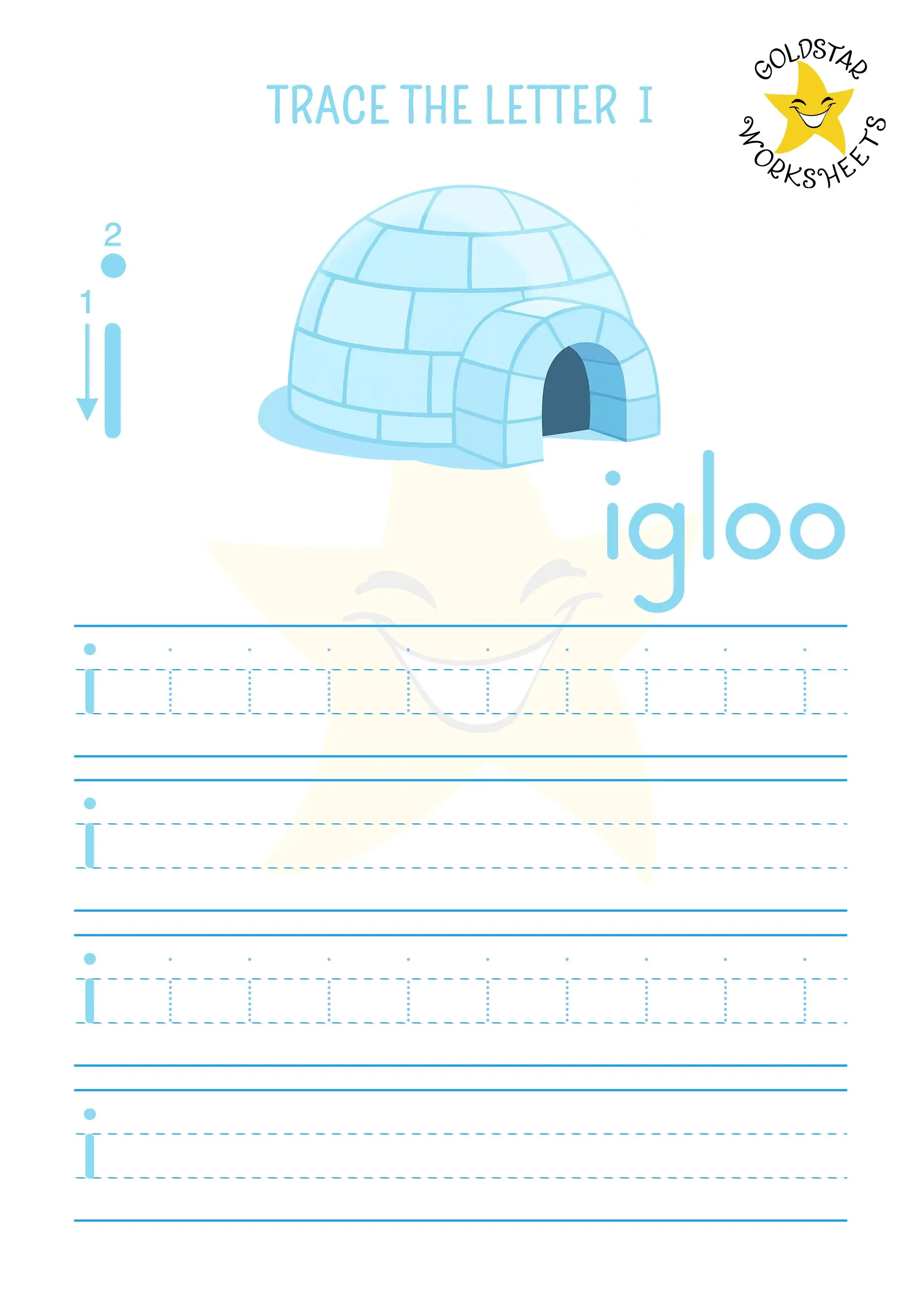 Lowercase i tracing and writing with a cool igloo