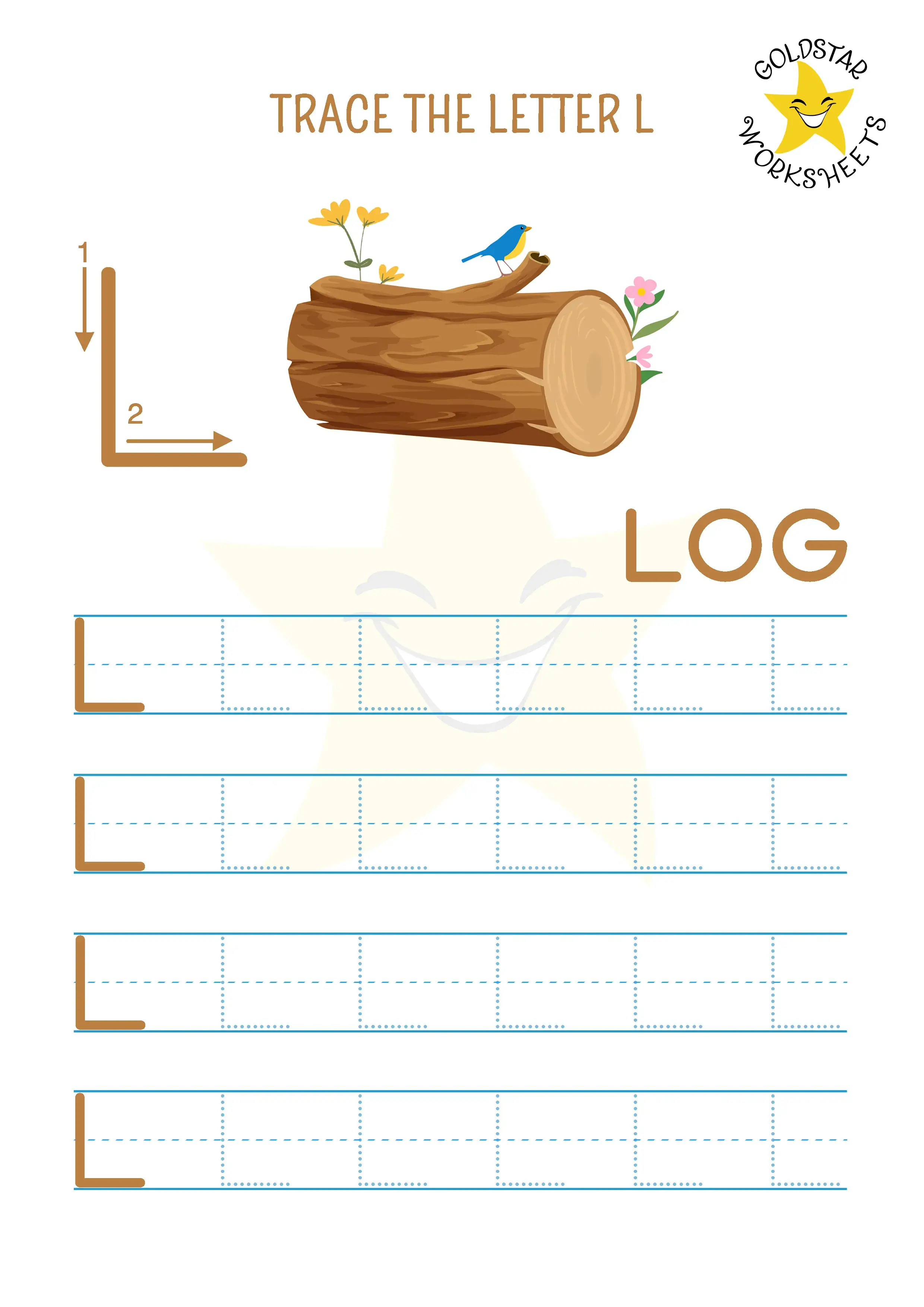 Free printable uppercase letter L tracing with log scene (phonetically correct)