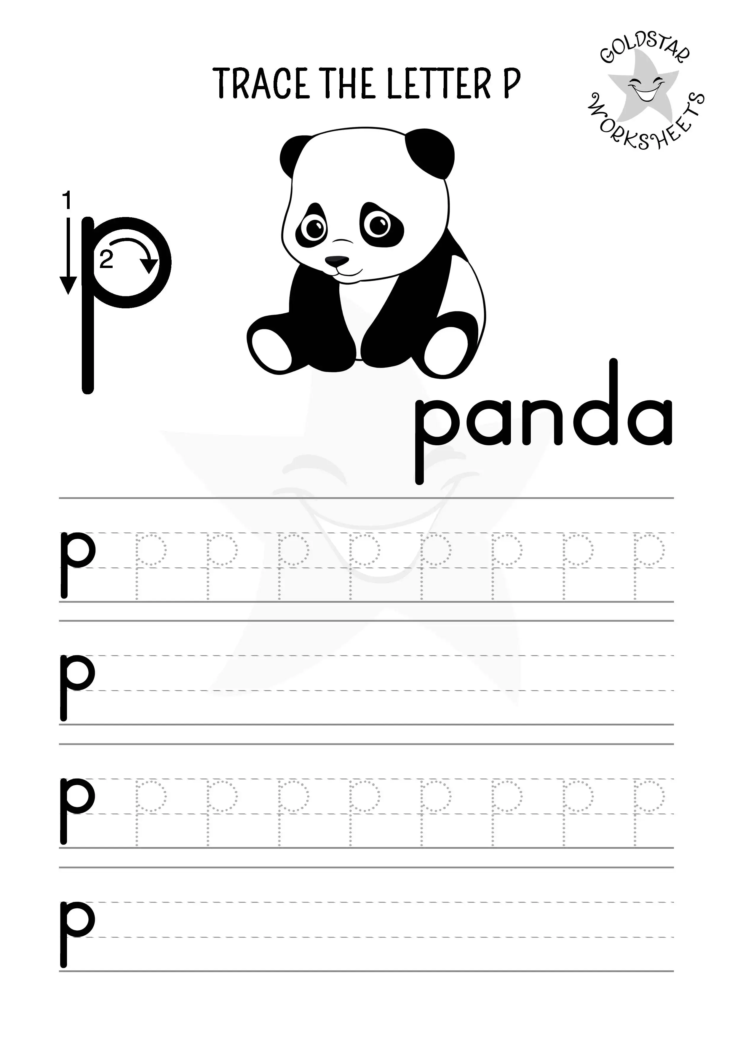 Trace and write lowercase p worksheet designed for coloring