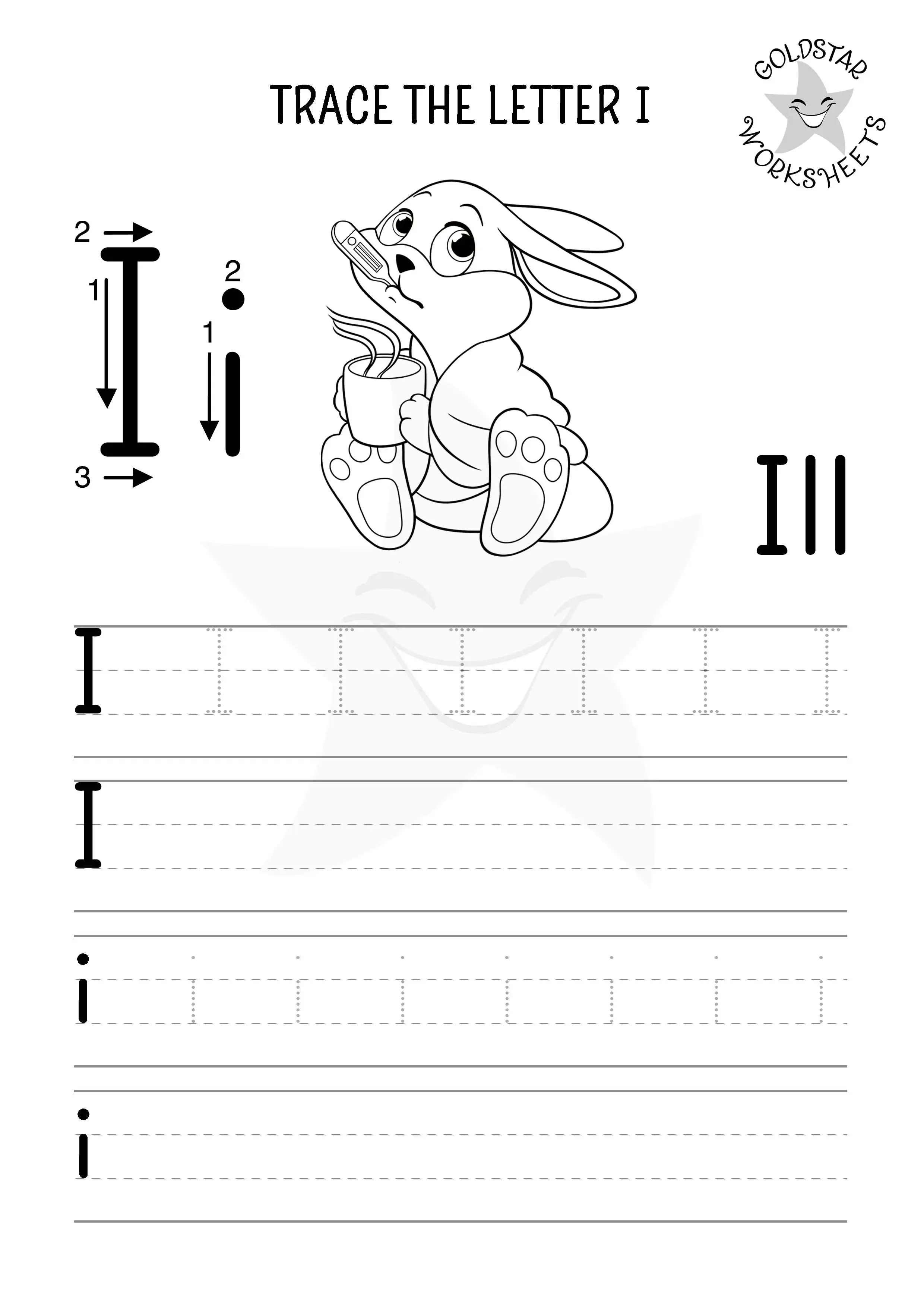 I for ill – Tracing and writing worksheet for uppercase and lowercase letter I, designed for kids to color