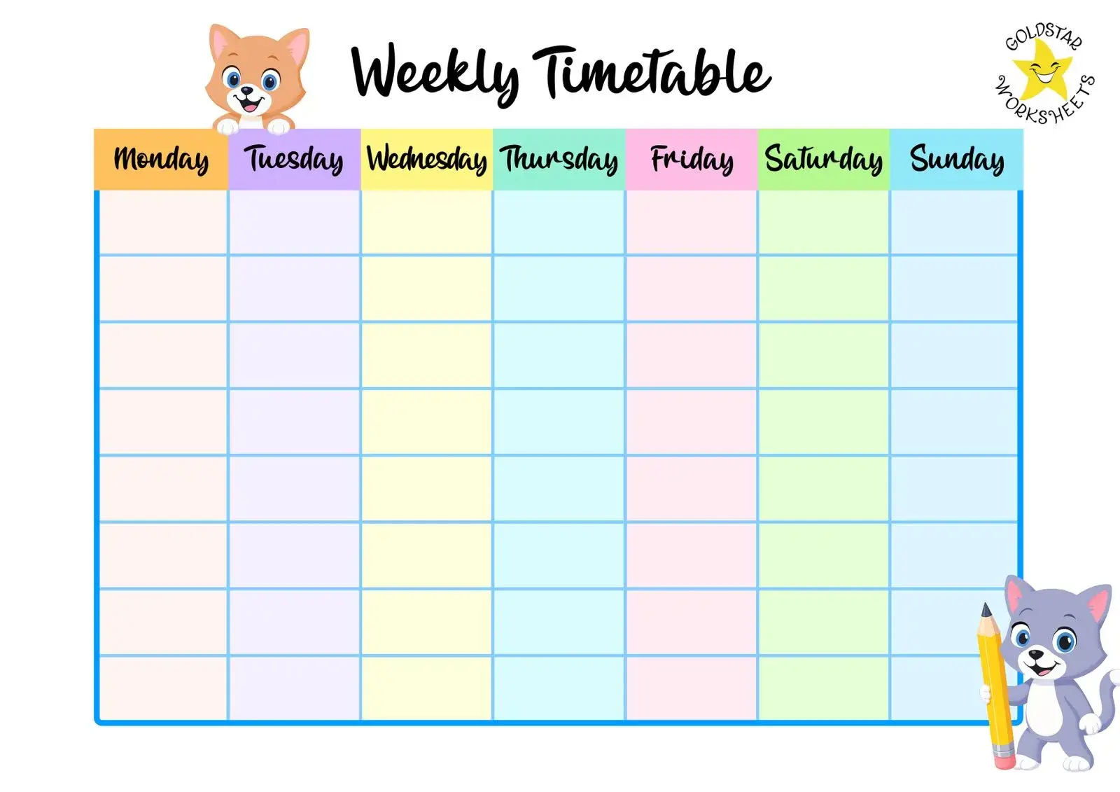 Fun and cute weekly planner for kids 