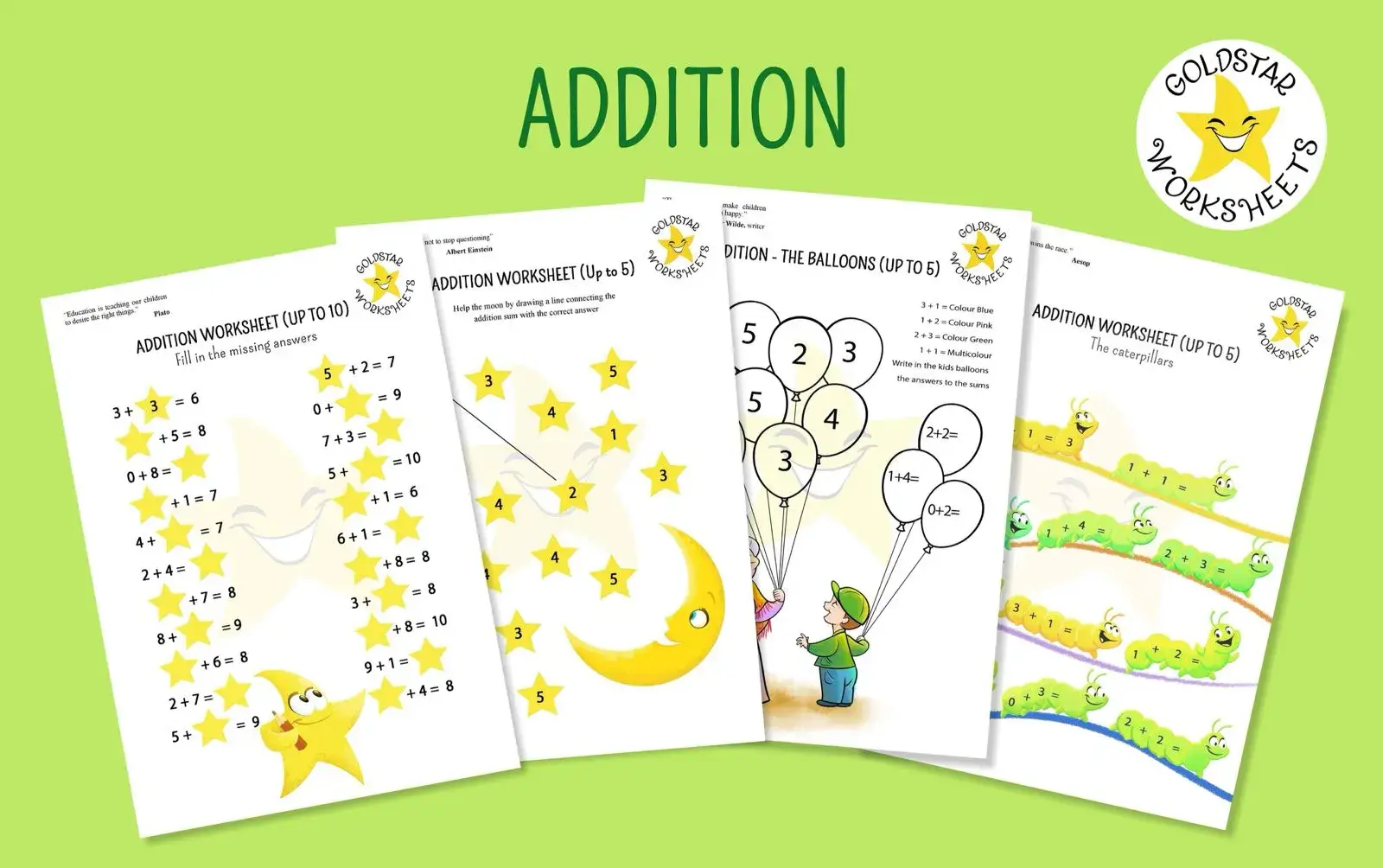 Selection of basic addition worksheets