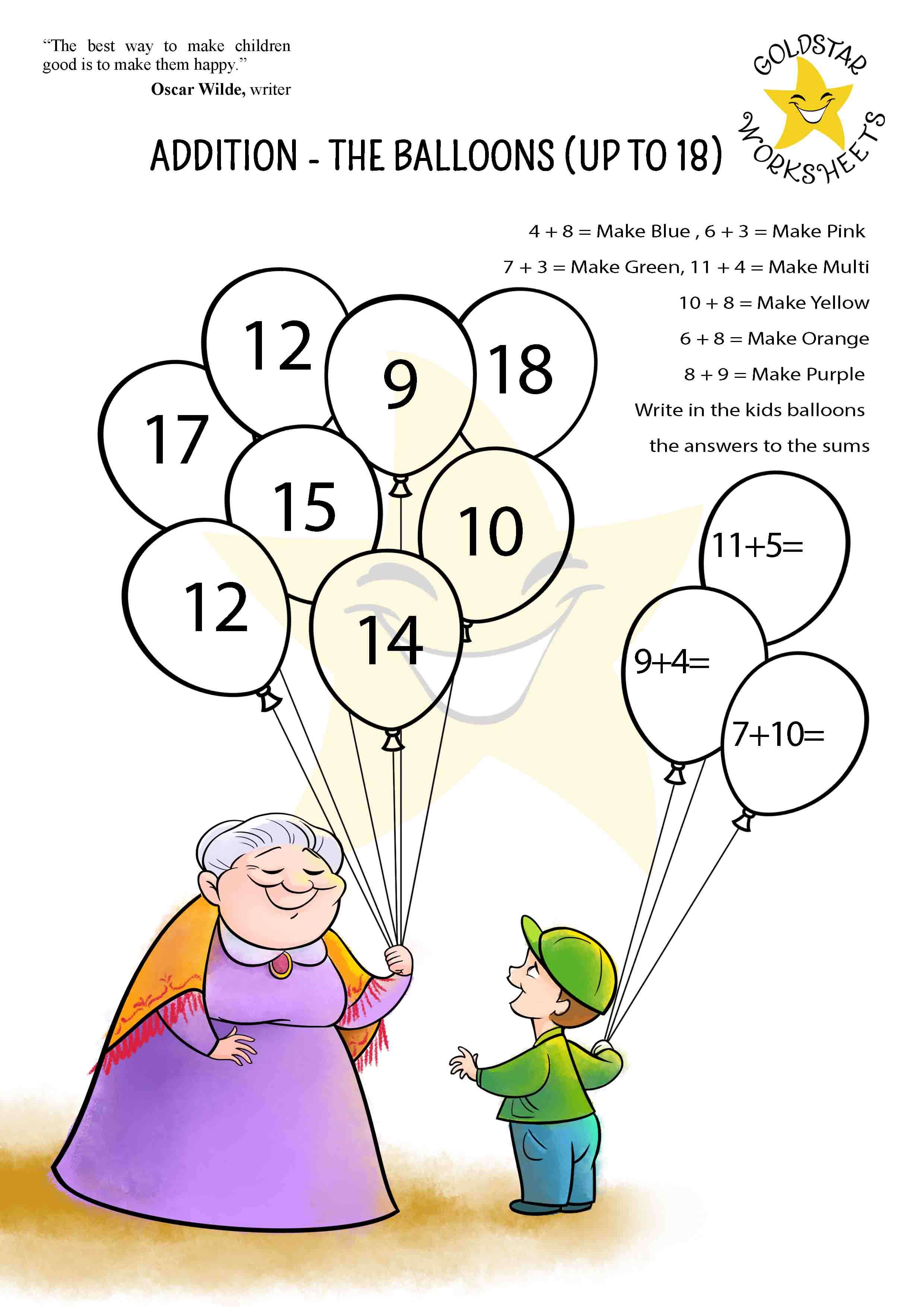 The balloons addition worksheet