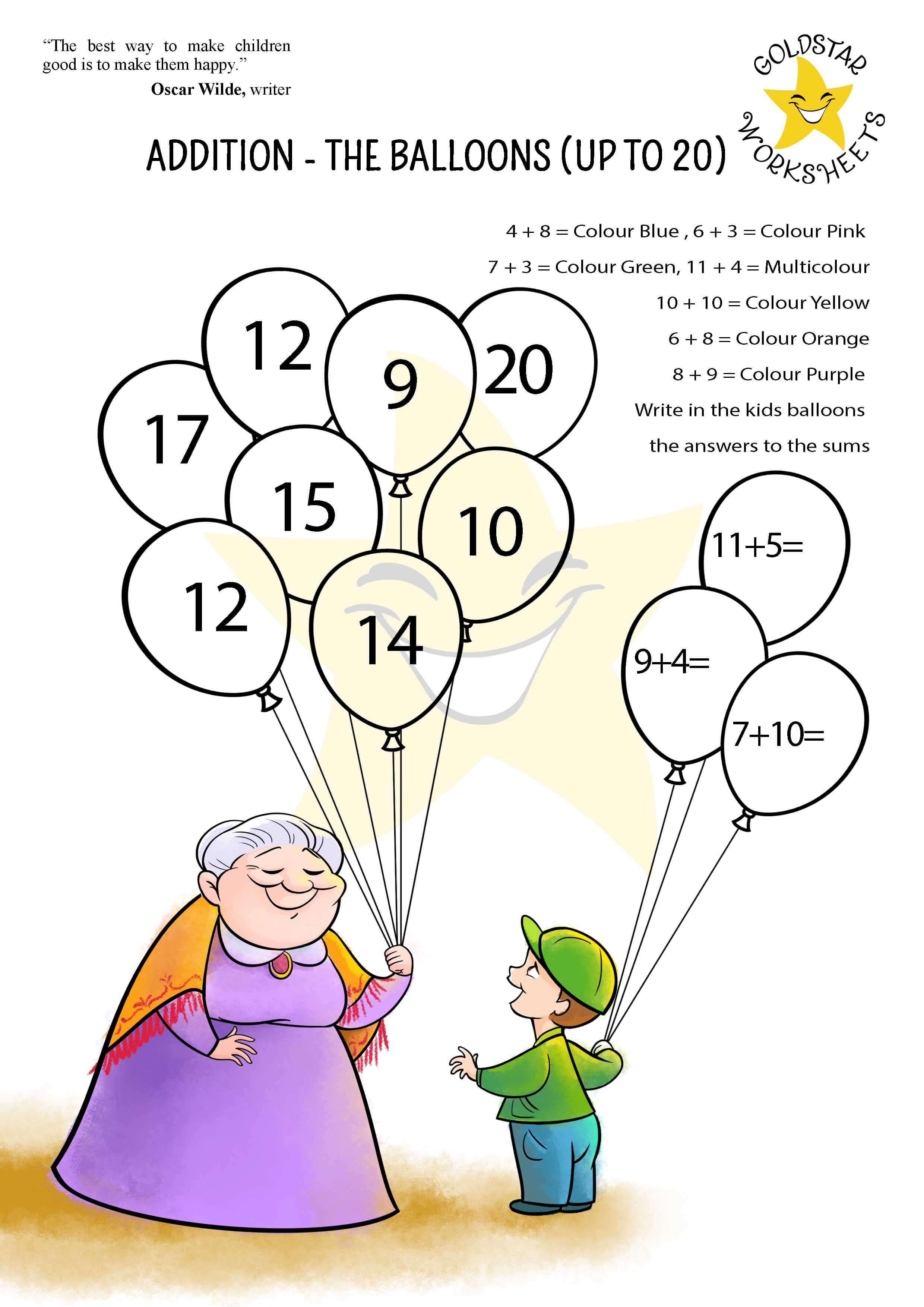 The balloons addition worksheet