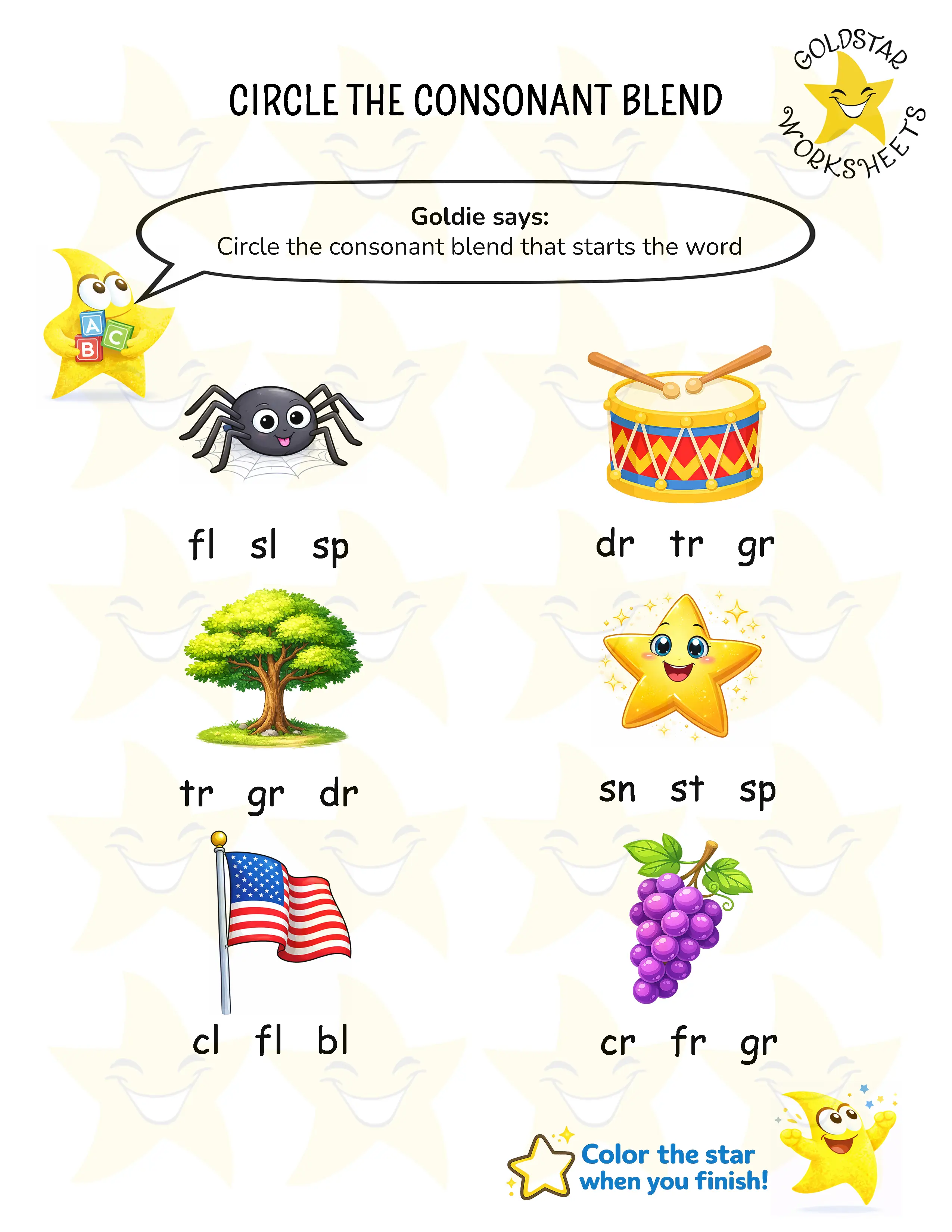 Circle beginning consonant blend worksheets