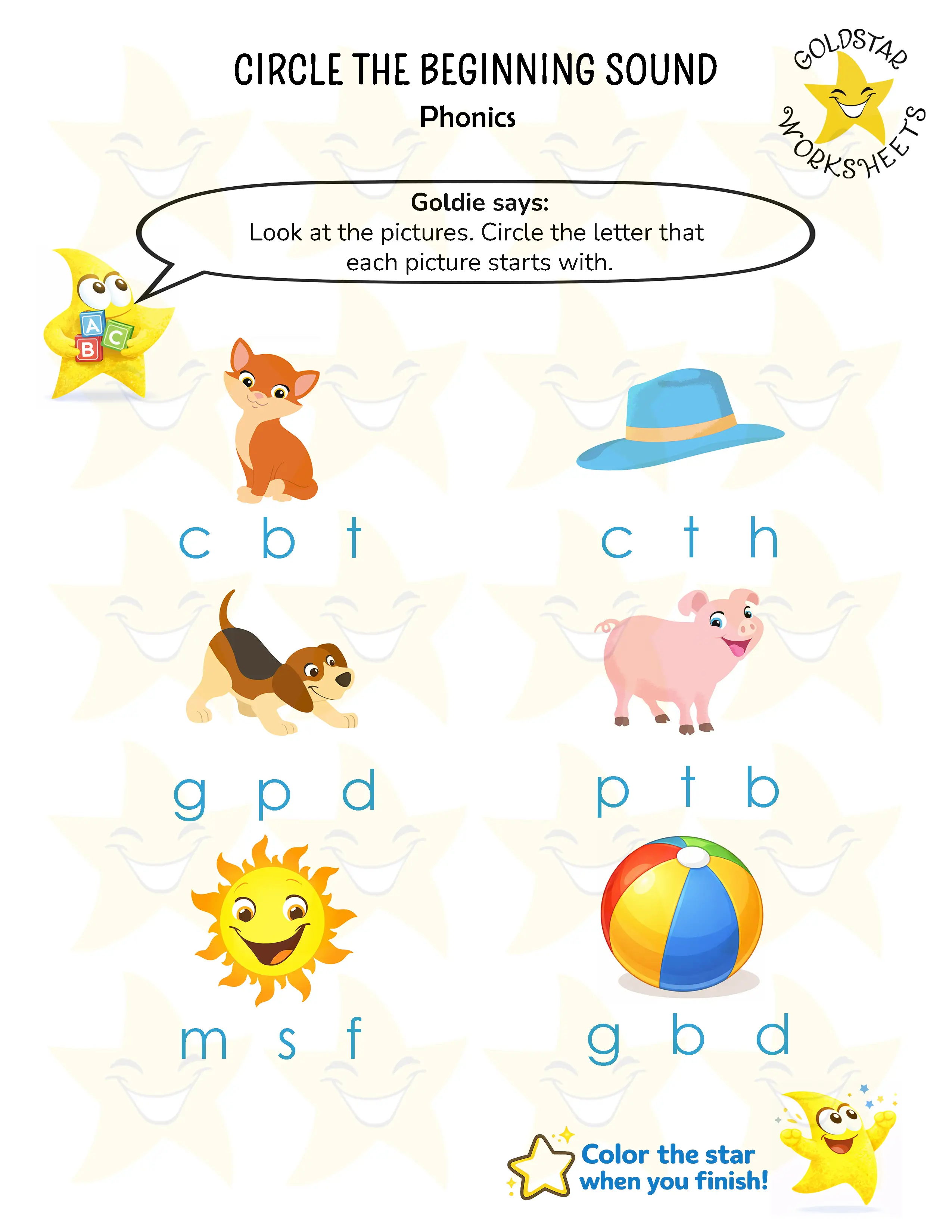 Circle the beginning sound worksheets