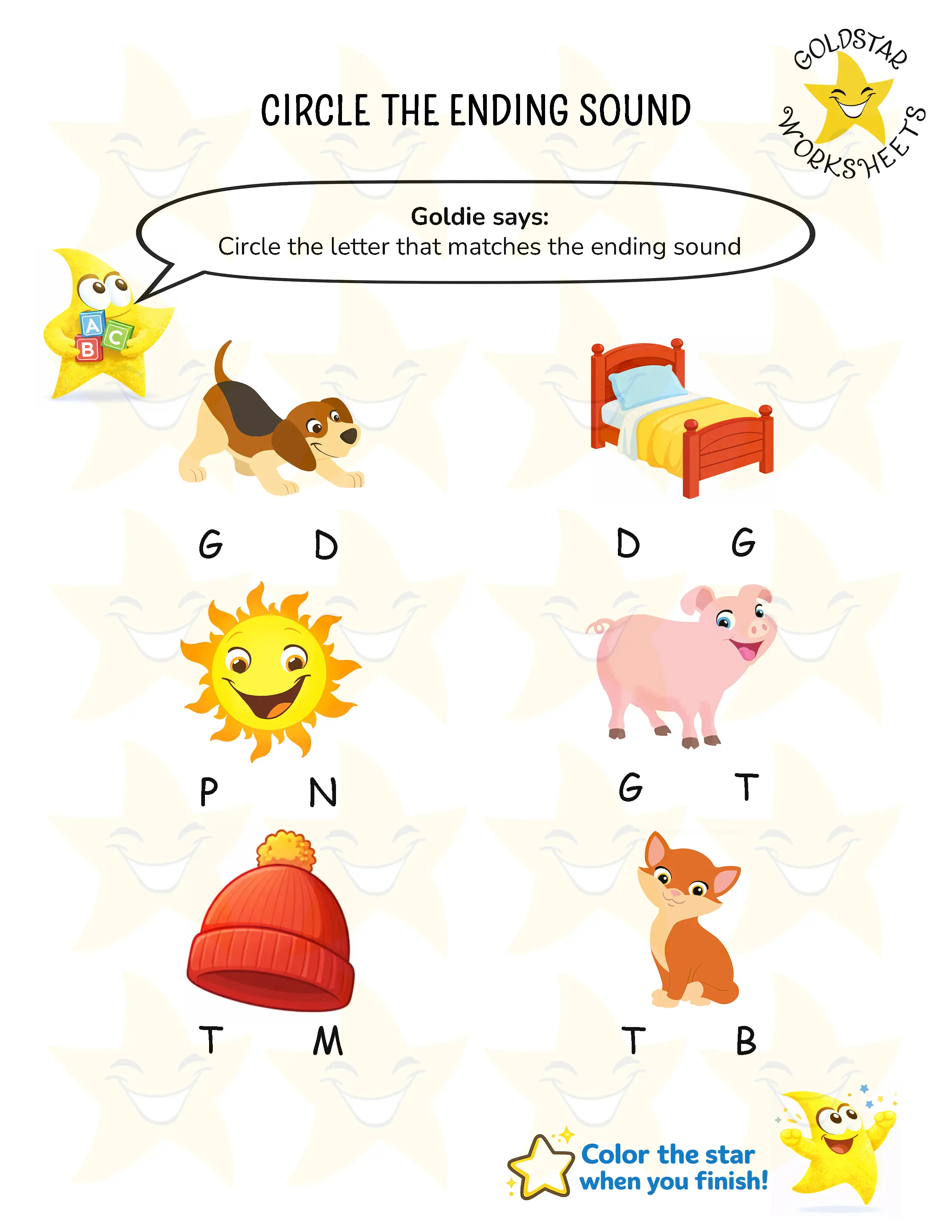 Circle the correct ending sound worksheets